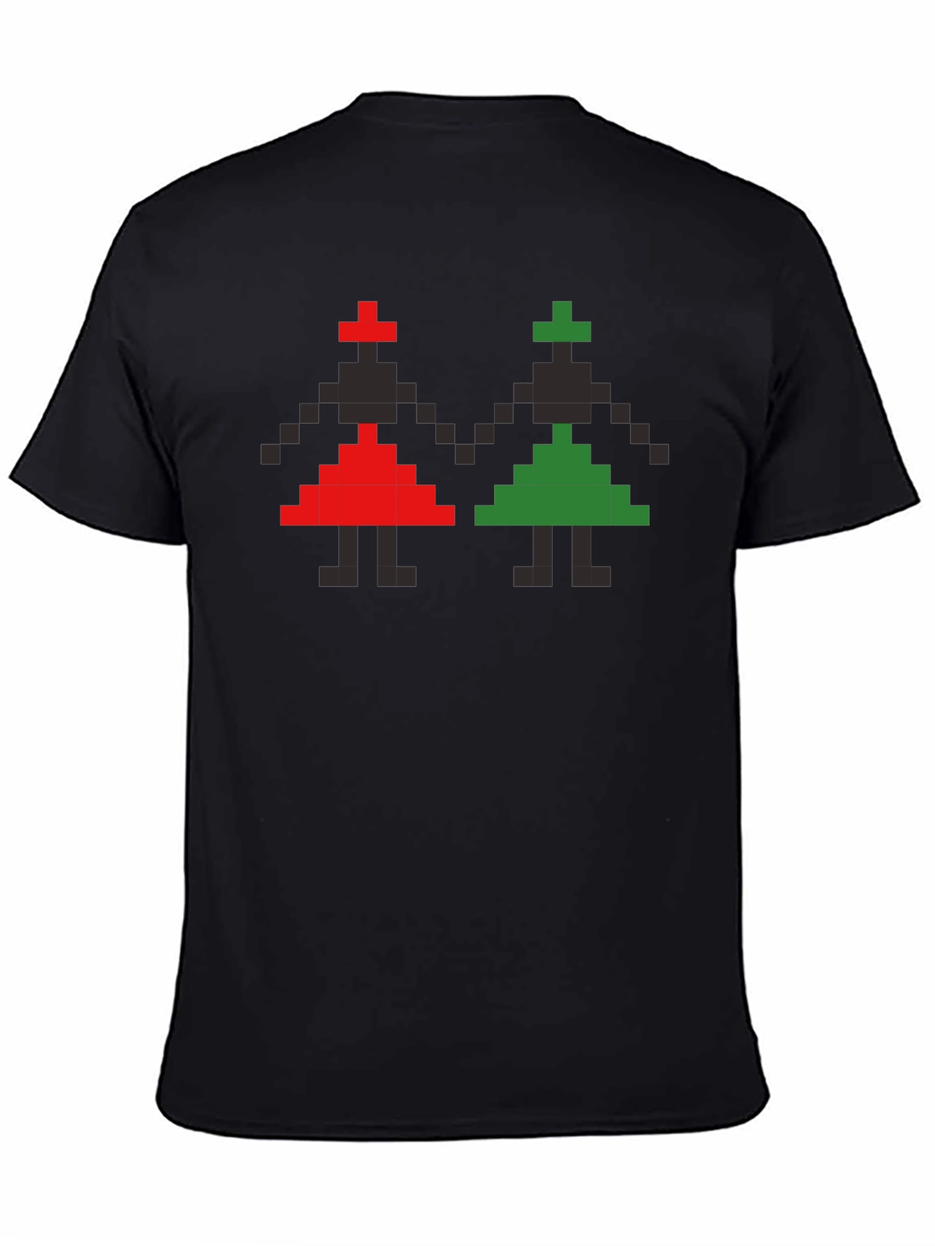 Retro Pixel Art T-Shirt - Red and Green Figures