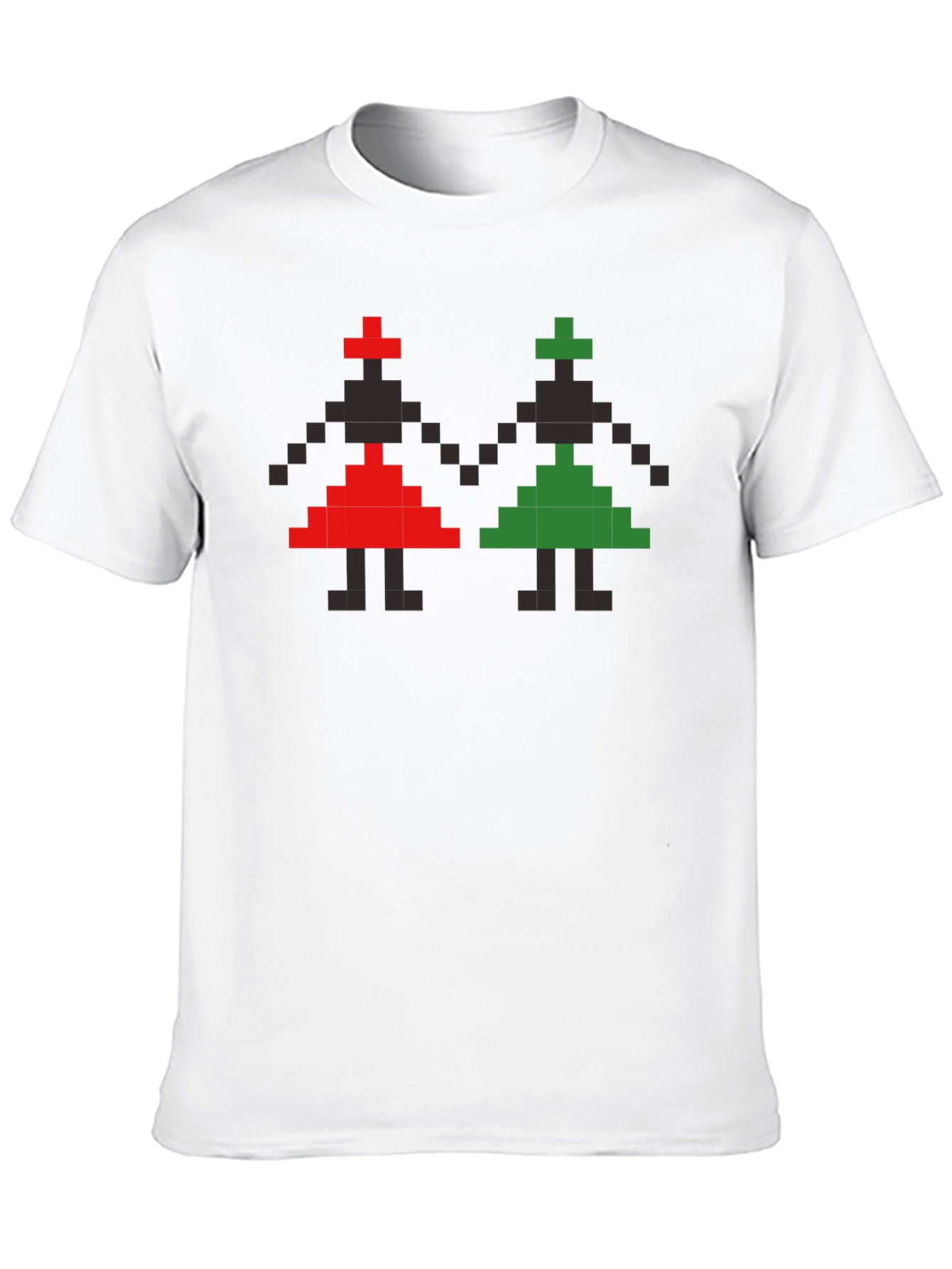 Retro Pixel Art T-Shirt - Red and Green Figures