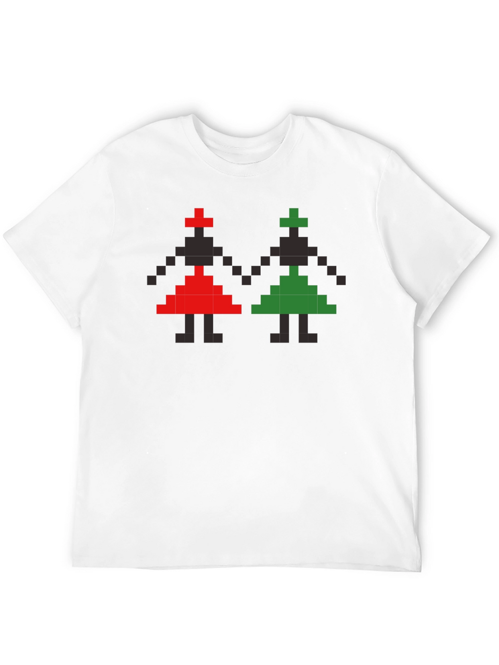 Retro Pixel Art T-Shirt - Red and Green Figures
