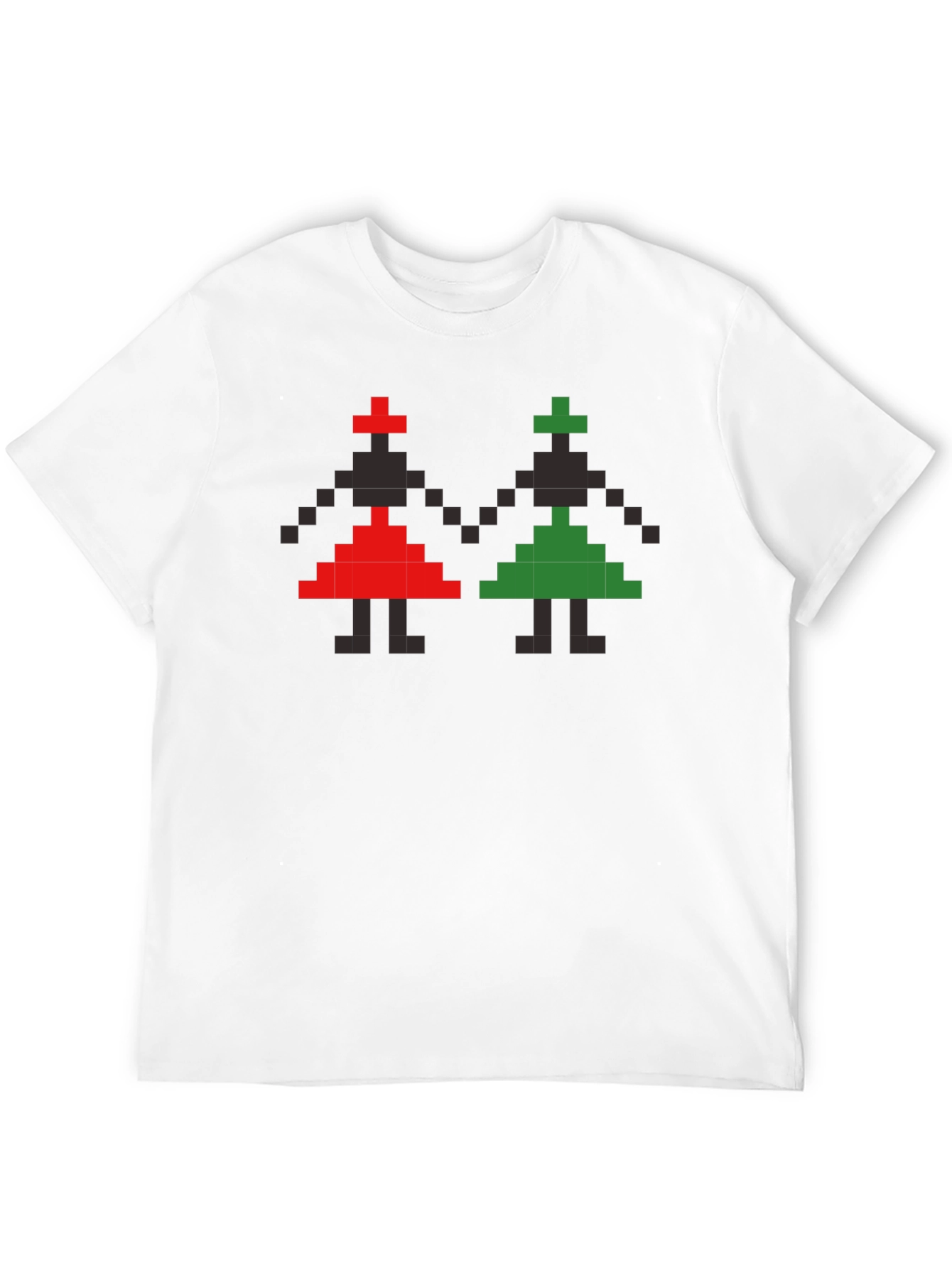 Retro Pixel Art T-Shirt - Red and Green Figures