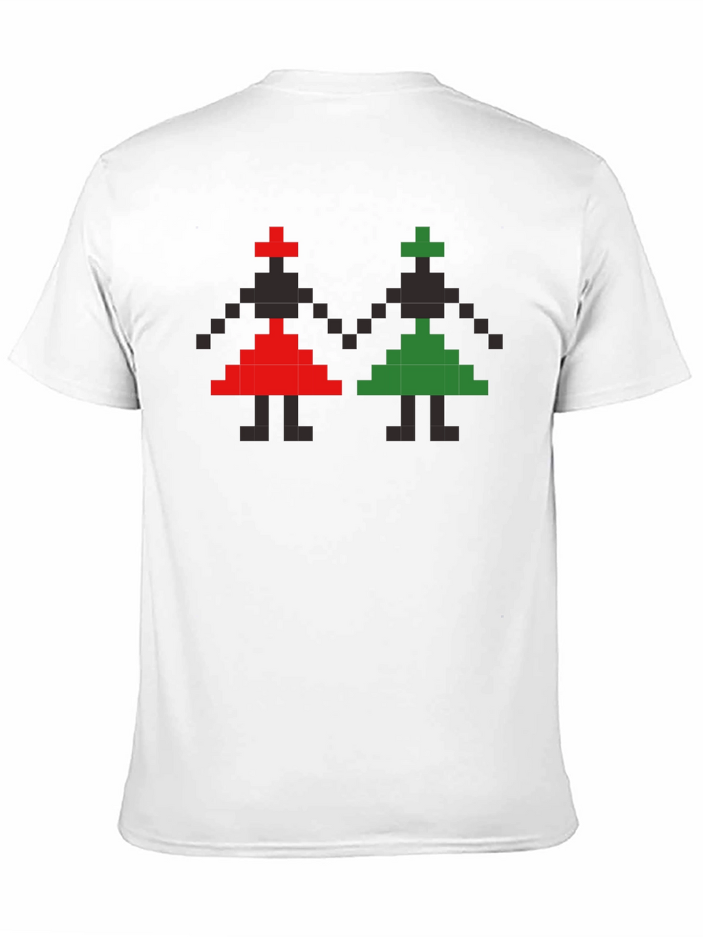 Retro Pixel Art T-Shirt - Red and Green Figures