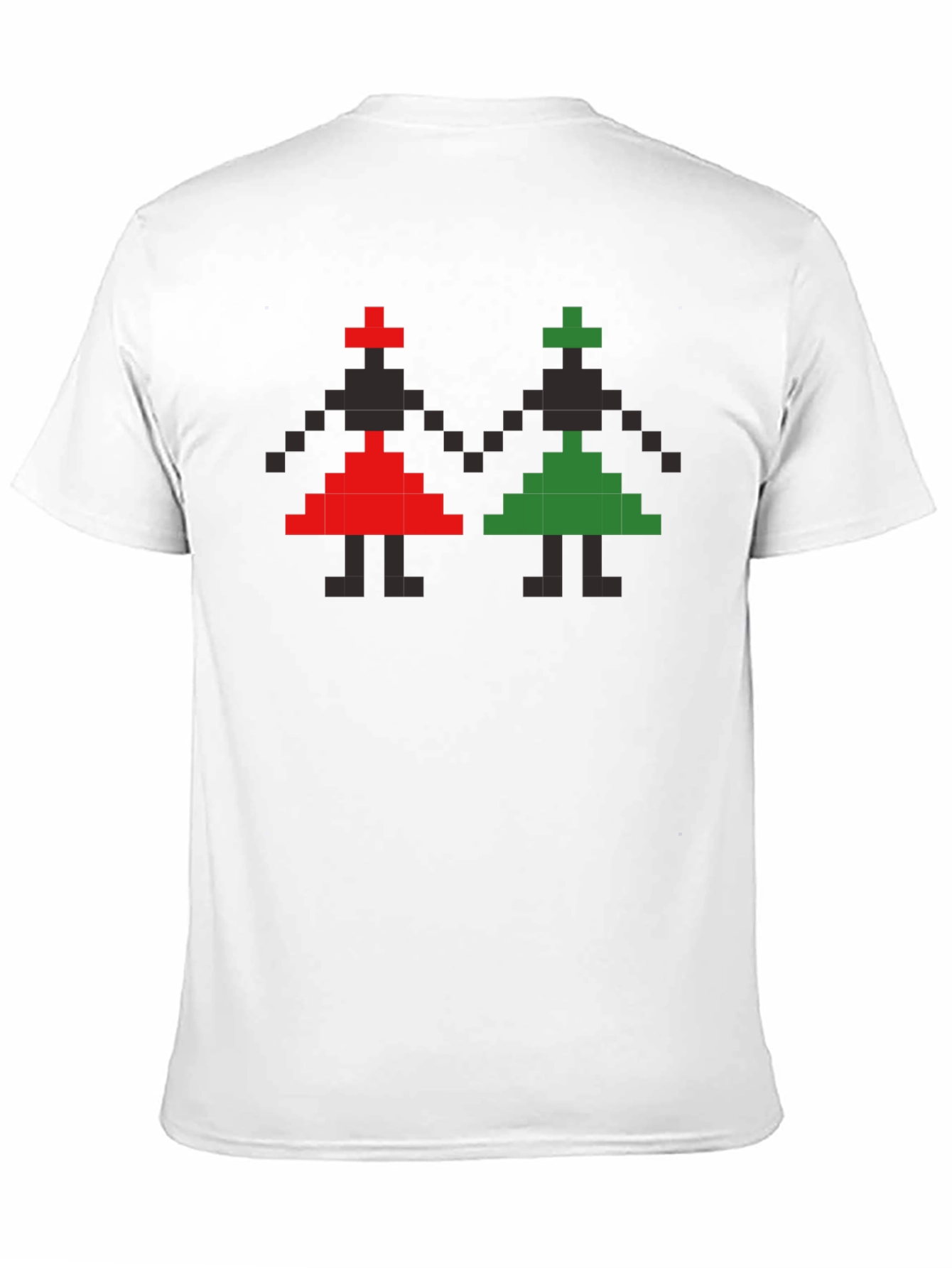 Retro Pixel Art T-Shirt - Red and Green Figures