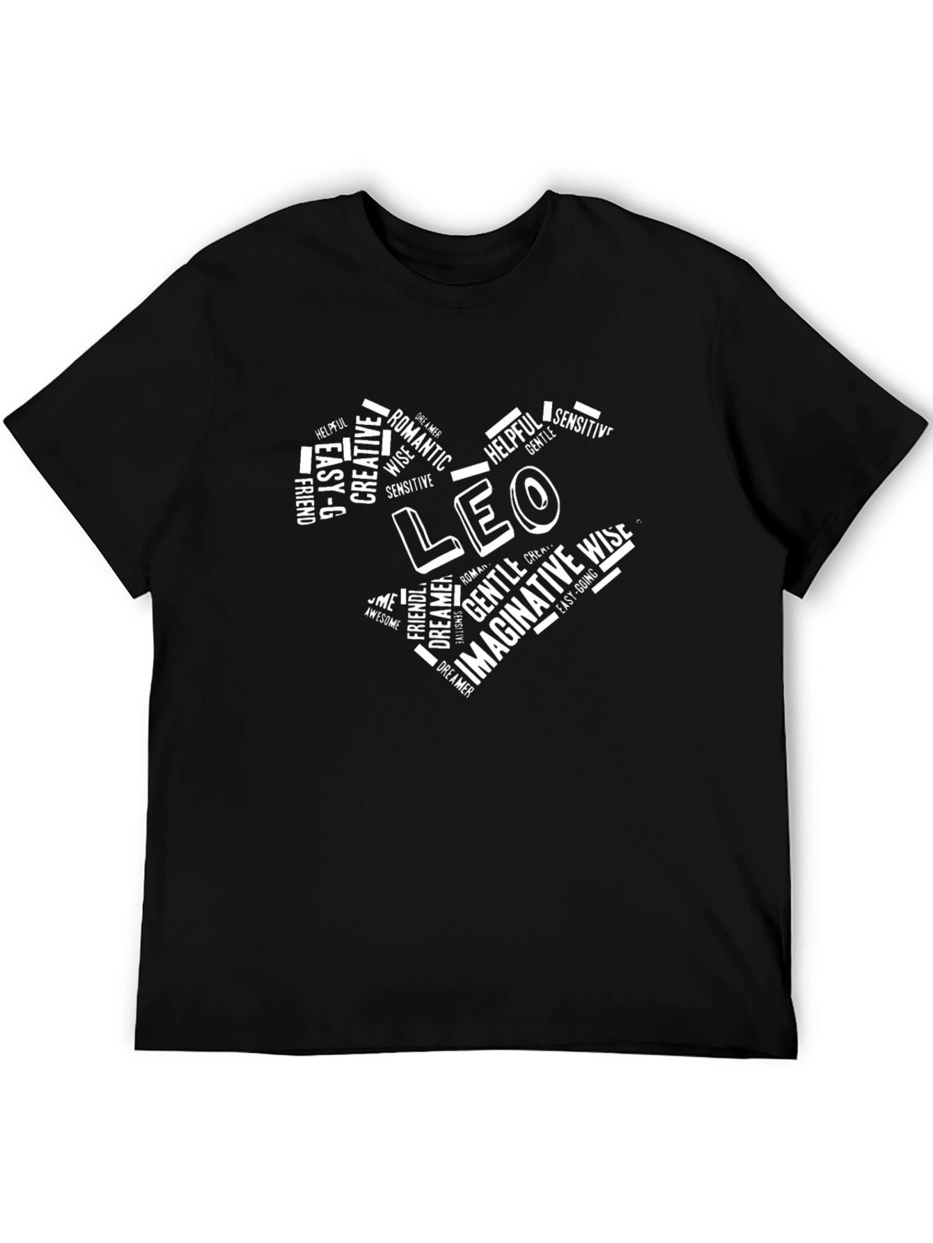 Mens Leo Zodiac Heart Word Graphic T-Shirt