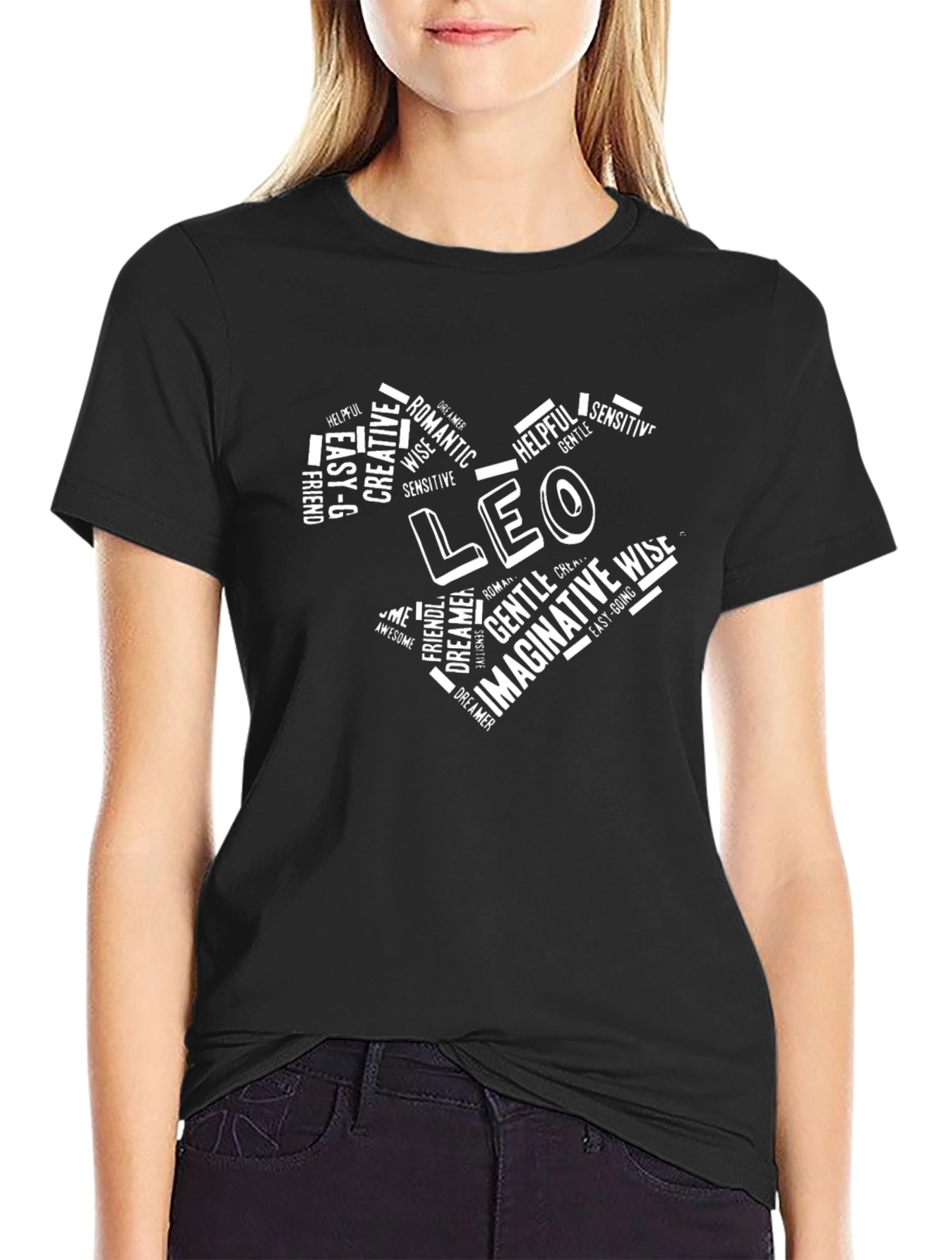 Mens Leo Zodiac Heart Word Graphic T-Shirt
