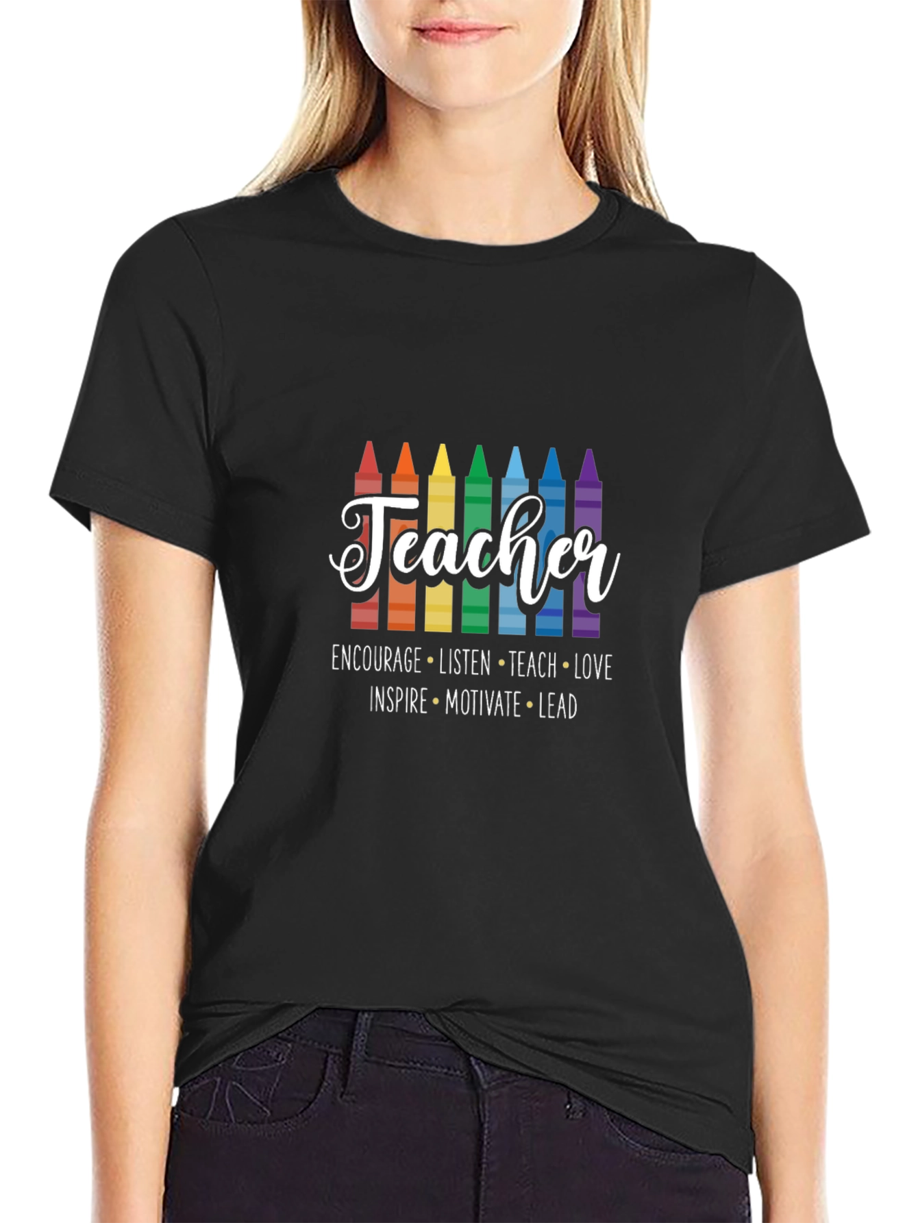 Teacher Crayon Graphic T-Shirt