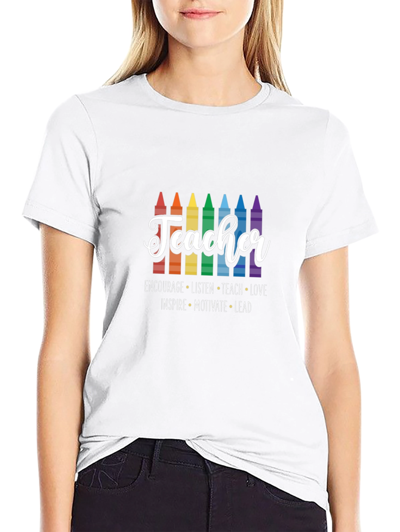 Teacher Crayon Graphic T-Shirt