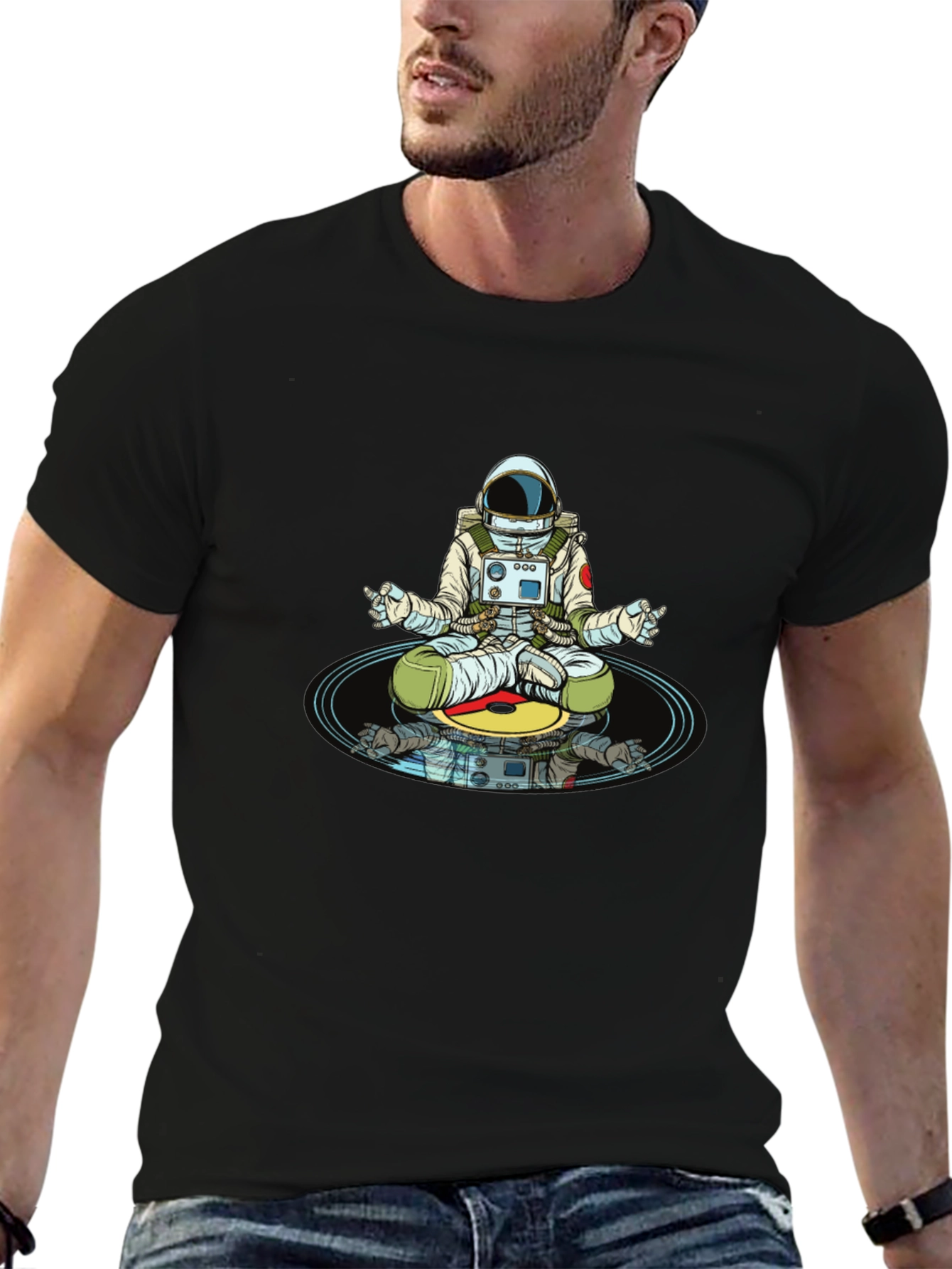 Meditating Astronaut T-Shirt - Cosmic Zen