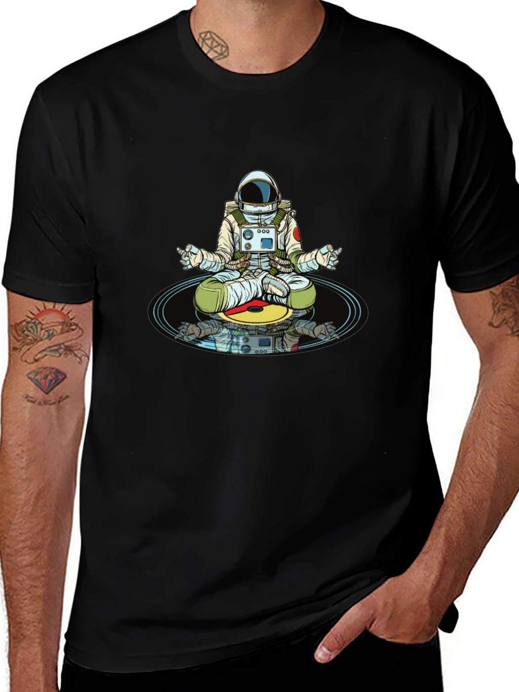 Meditating Astronaut T-Shirt - Cosmic Zen
