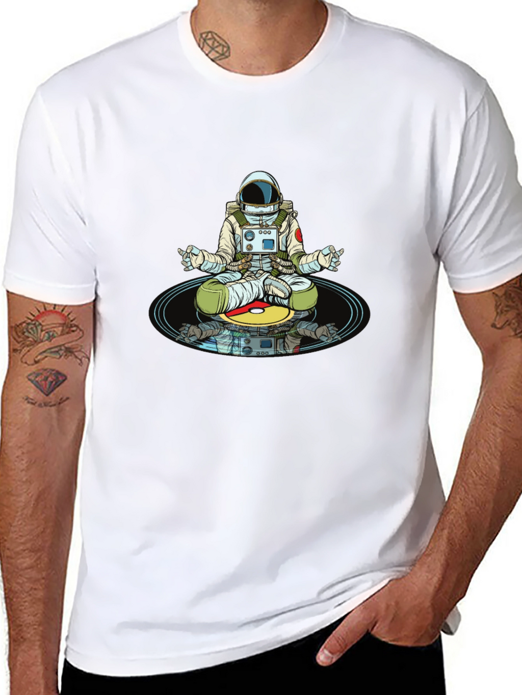 Meditating Astronaut T-Shirt - Cosmic Zen