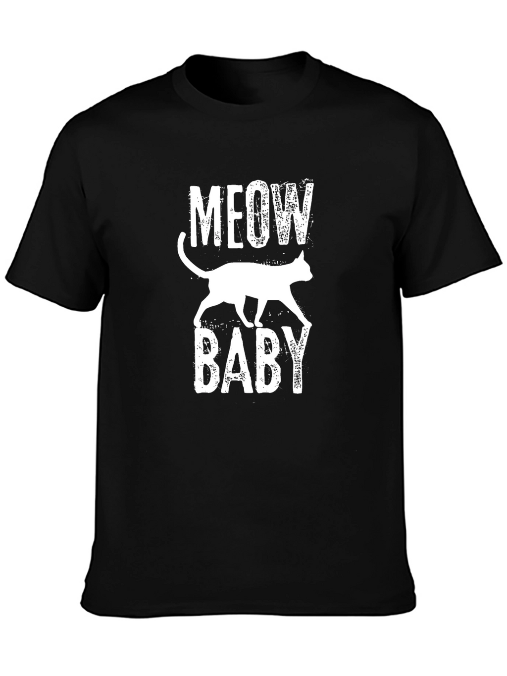 Meow Baby Cat Graphic Print Black T-Shirt