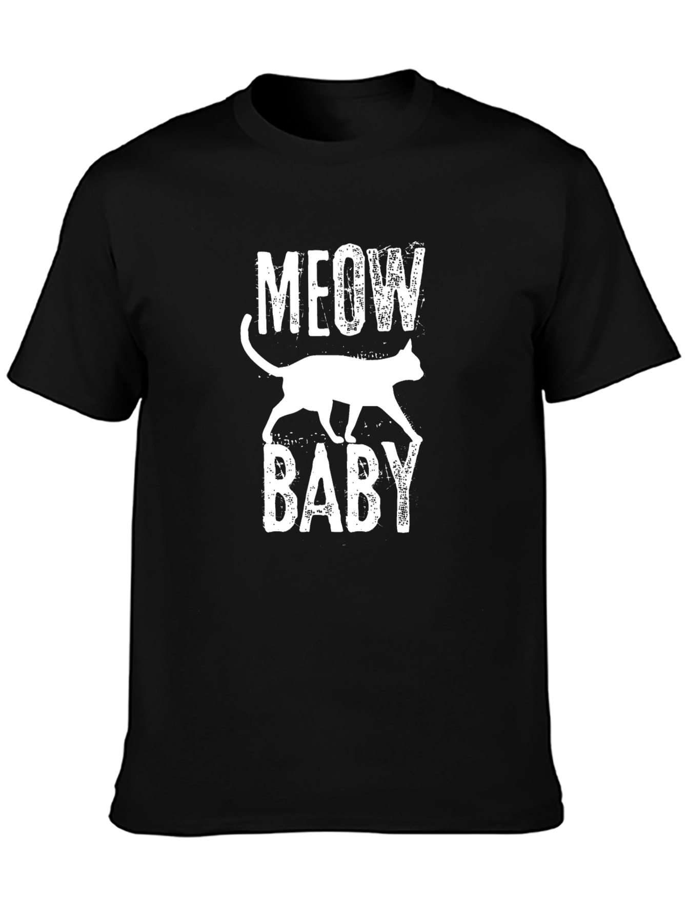 Meow Baby Cat Graphic Print Black T-Shirt