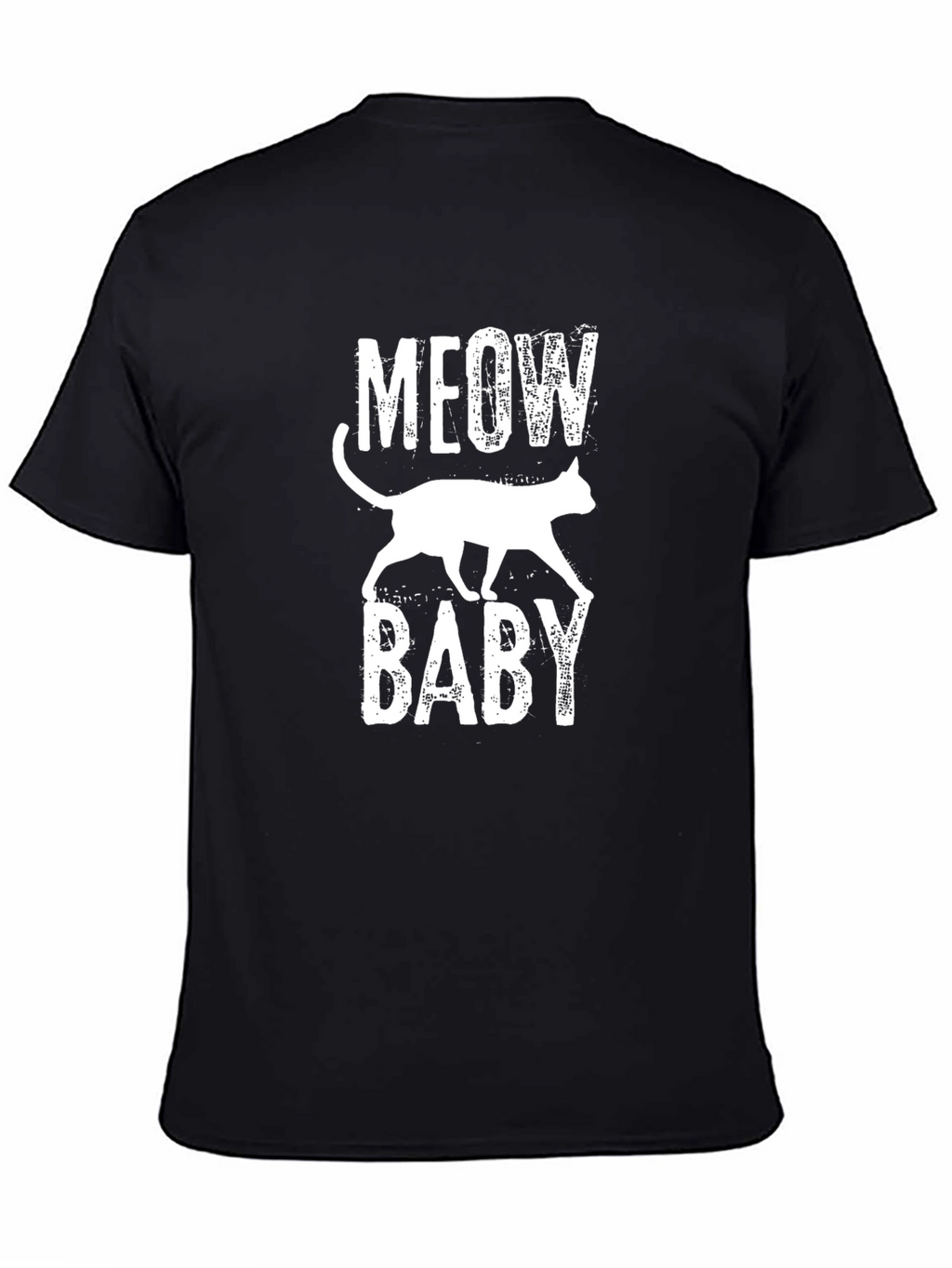 Meow Baby Cat Graphic Print Black T-Shirt