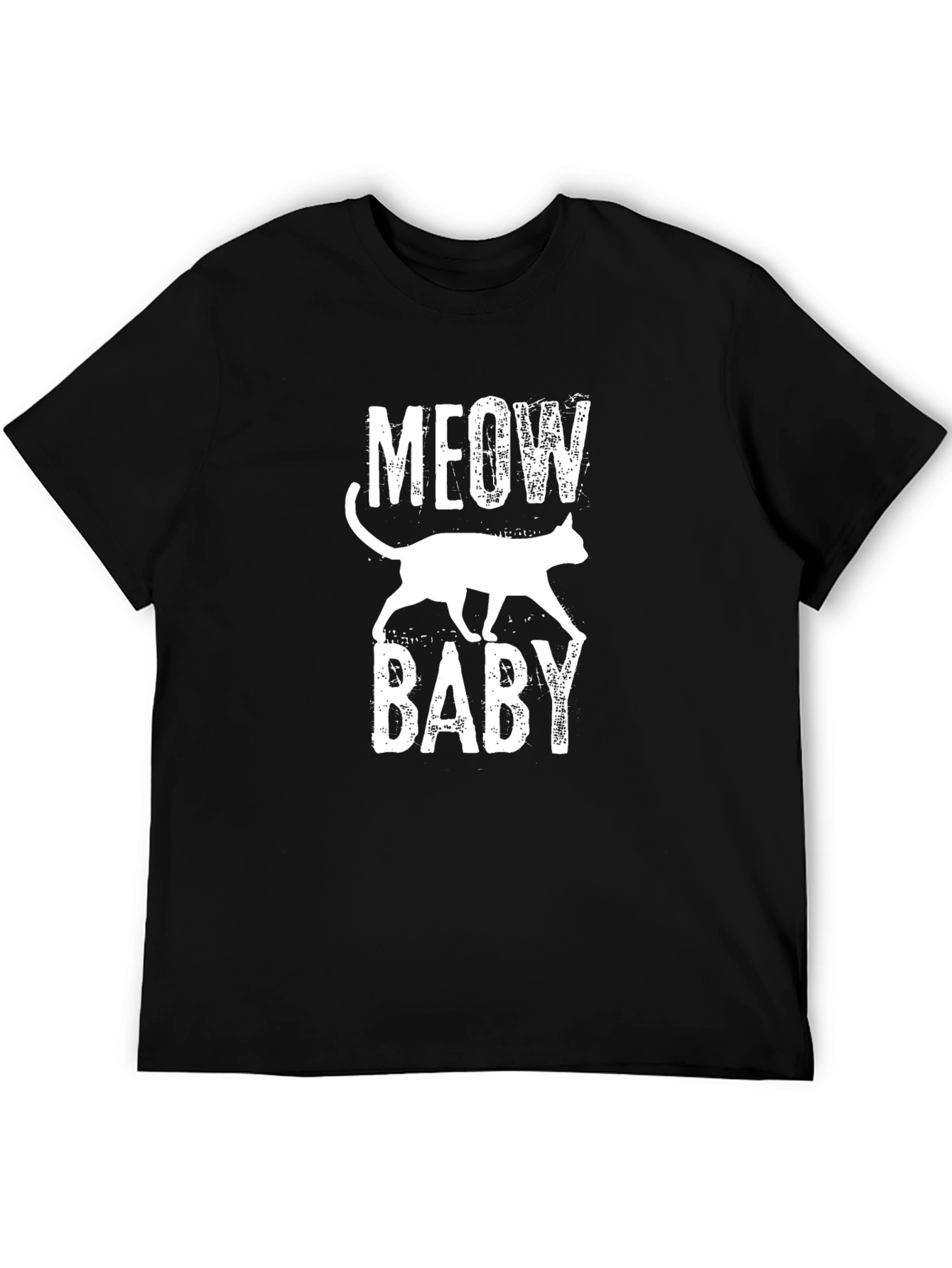 Meow Baby Cat Graphic Print Black T-Shirt
