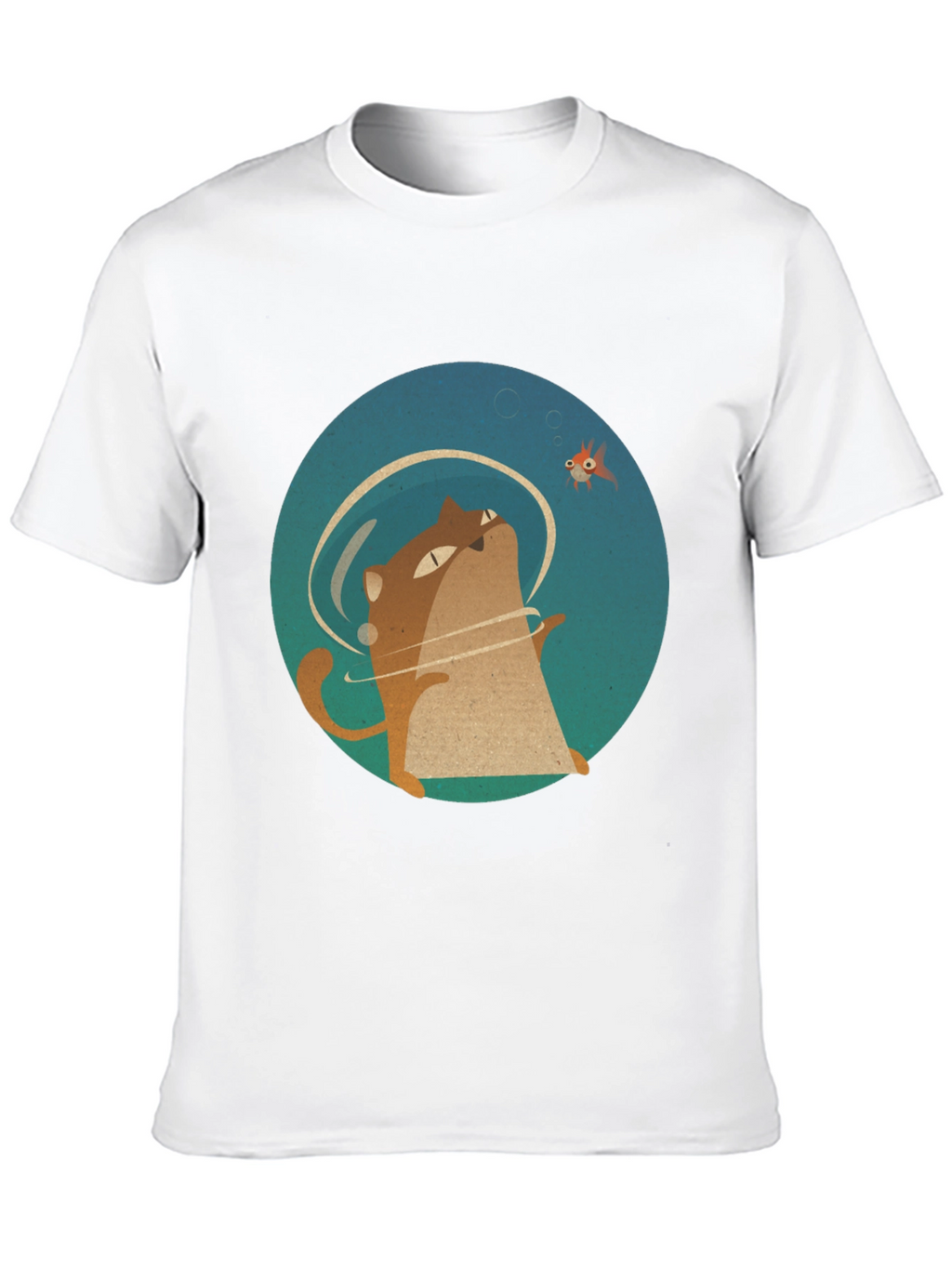 Cat & Fish Graphic Tee - Black Cotton T-Shirt