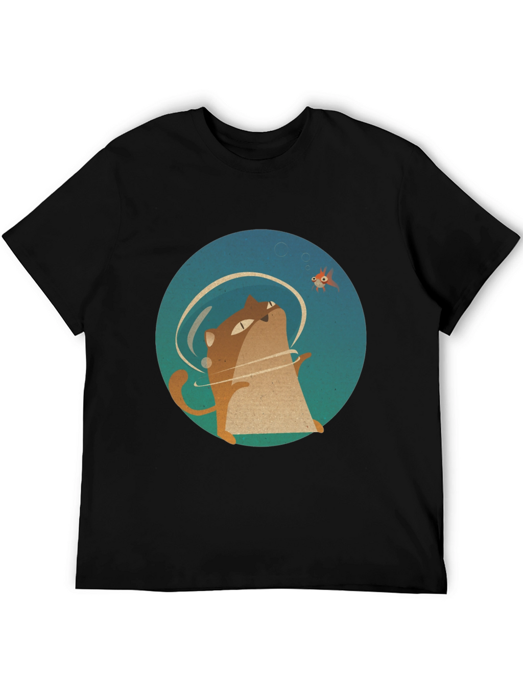 Cat & Fish Graphic Tee - Black Cotton T-Shirt