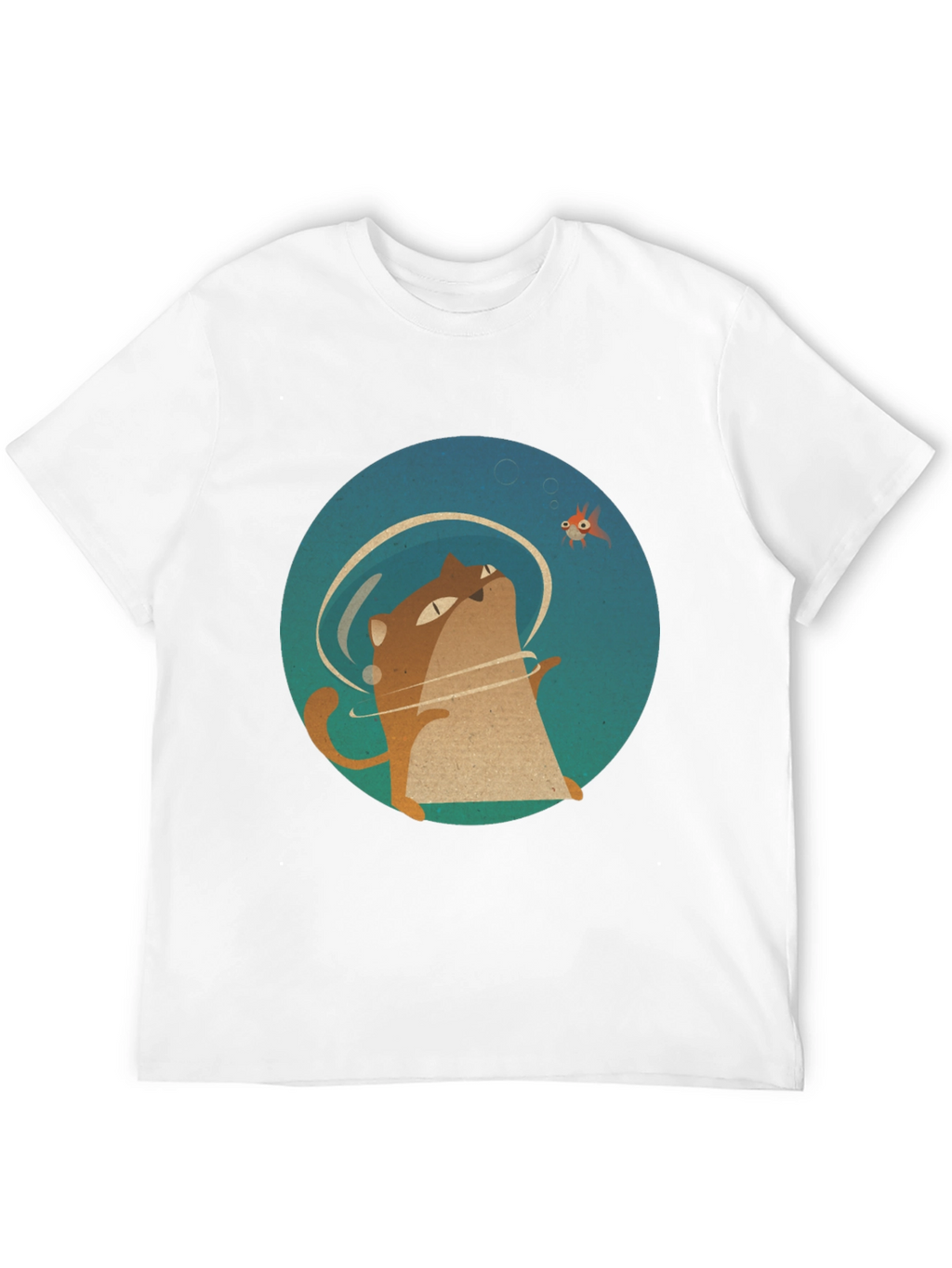 Cat & Fish Graphic Tee - Black Cotton T-Shirt
