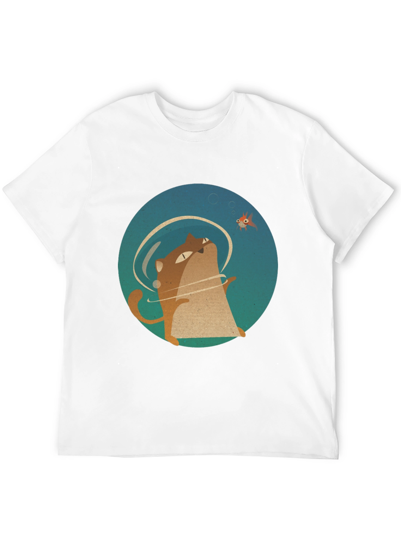 Cat & Fish Graphic Tee - Black Cotton T-Shirt