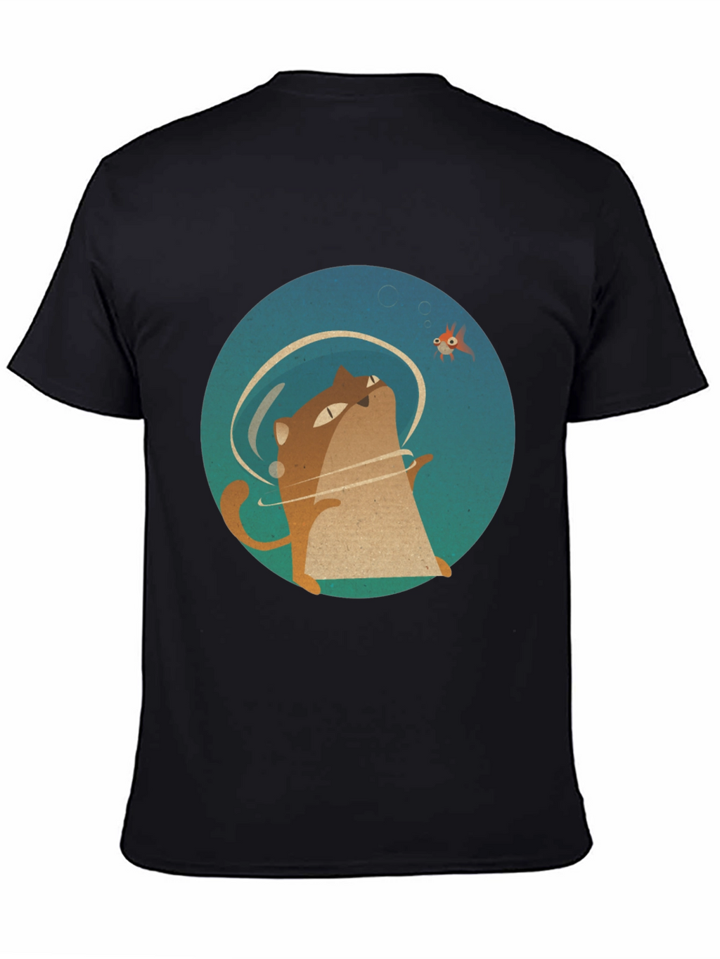Cat & Fish Graphic Tee - Black Cotton T-Shirt