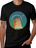 Cat & Fish Graphic Tee - Black Cotton T-Shirt