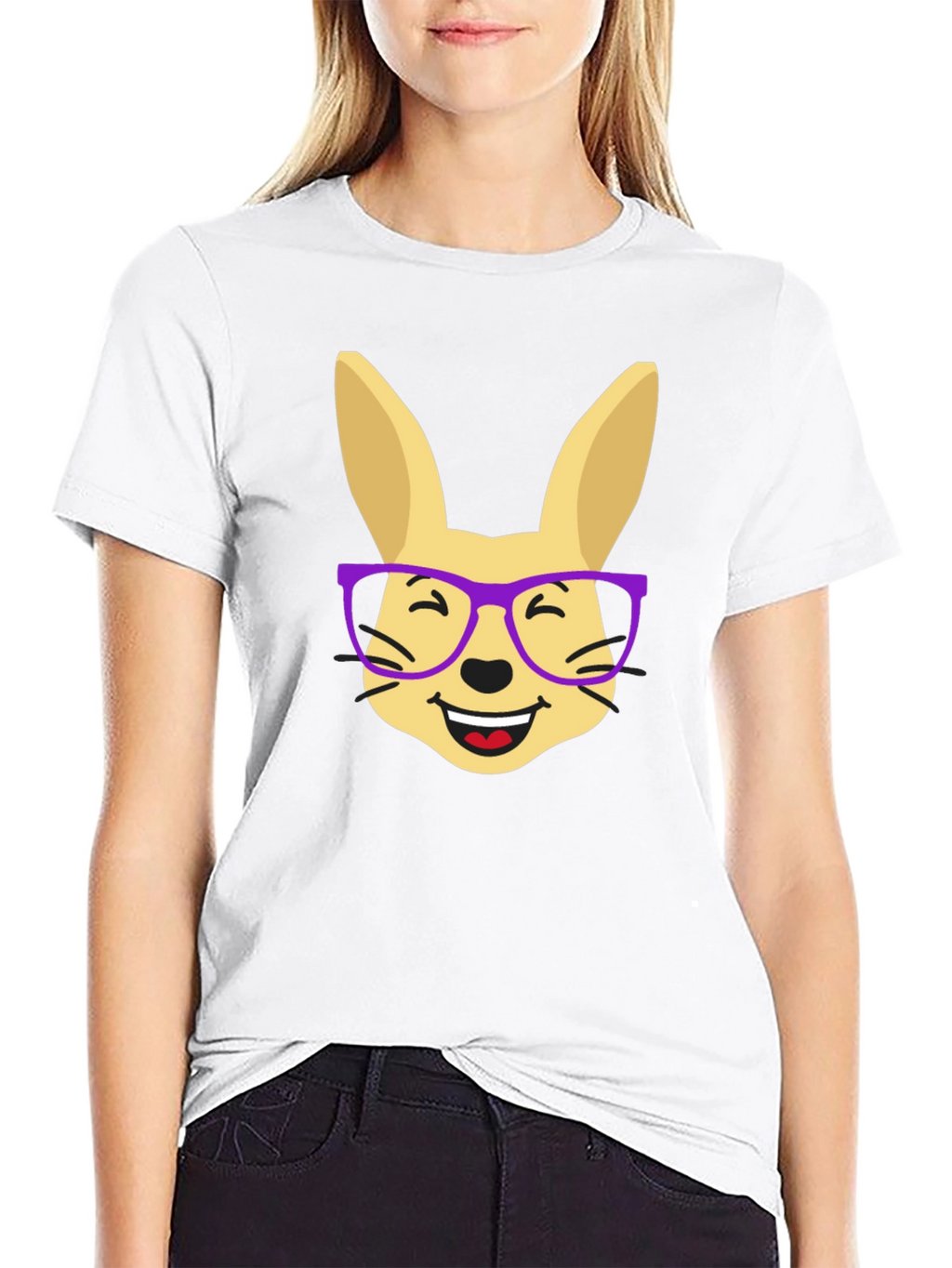 Funny Rabbit with Glasses Black T-Shirt
