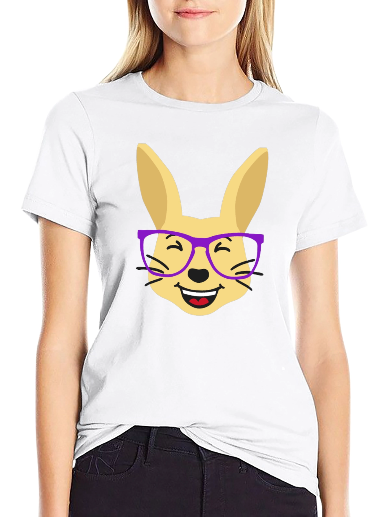 Funny Rabbit with Glasses Black T-Shirt
