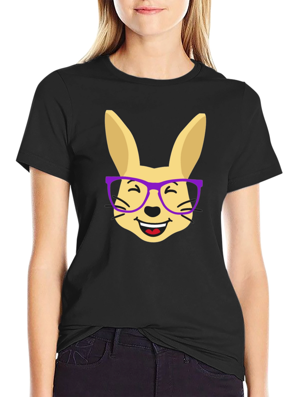 Funny Rabbit with Glasses Black T-Shirt