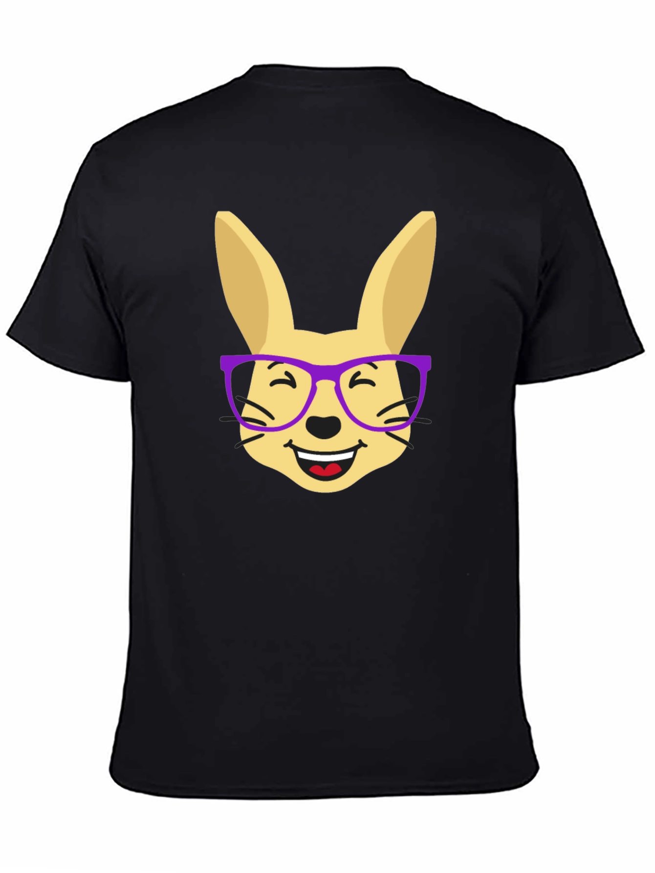 Funny Rabbit with Glasses Black T-Shirt