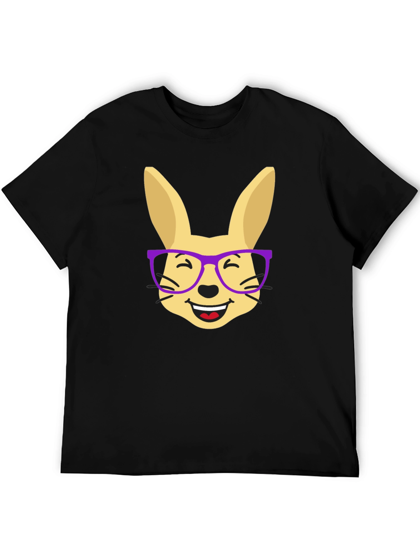 Funny Rabbit with Glasses Black T-Shirt