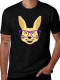 Funny Rabbit with Glasses Black T-Shirt