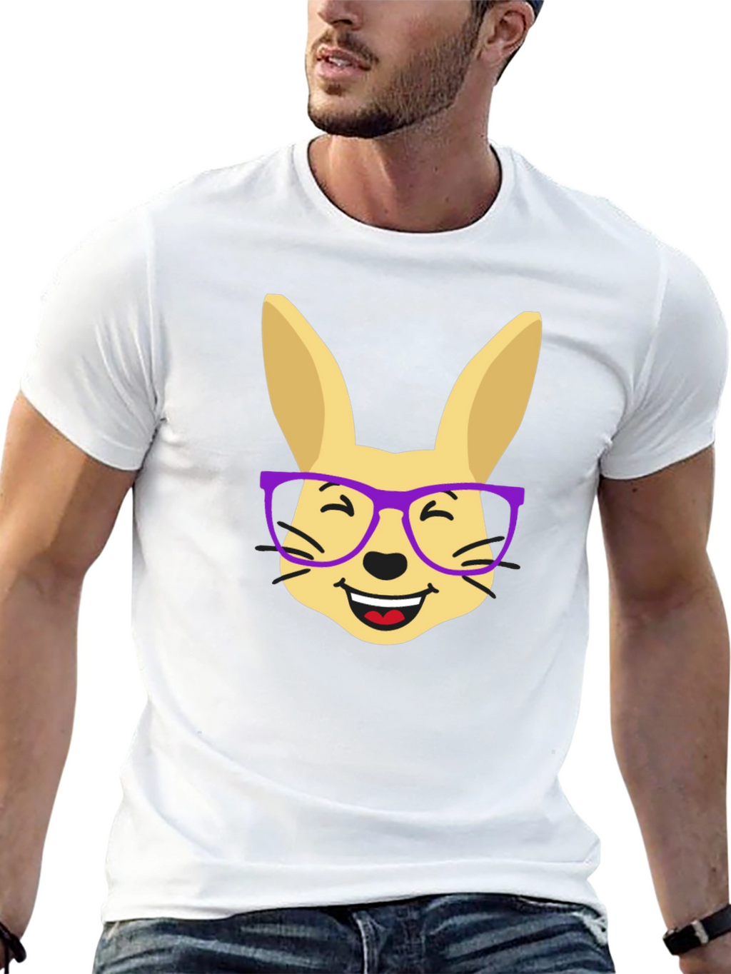 Funny Rabbit with Glasses Black T-Shirt