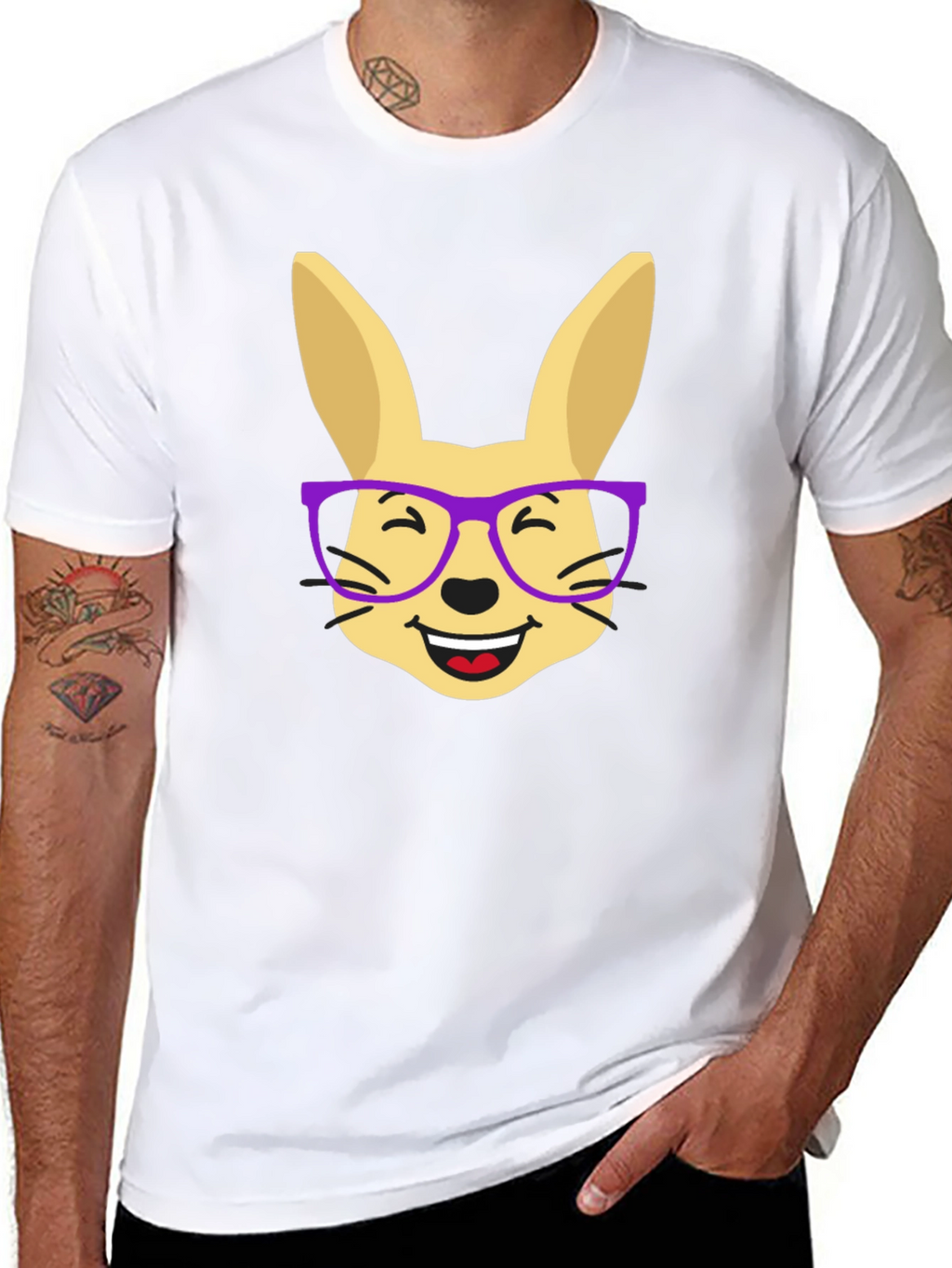 Funny Rabbit with Glasses Black T-Shirt