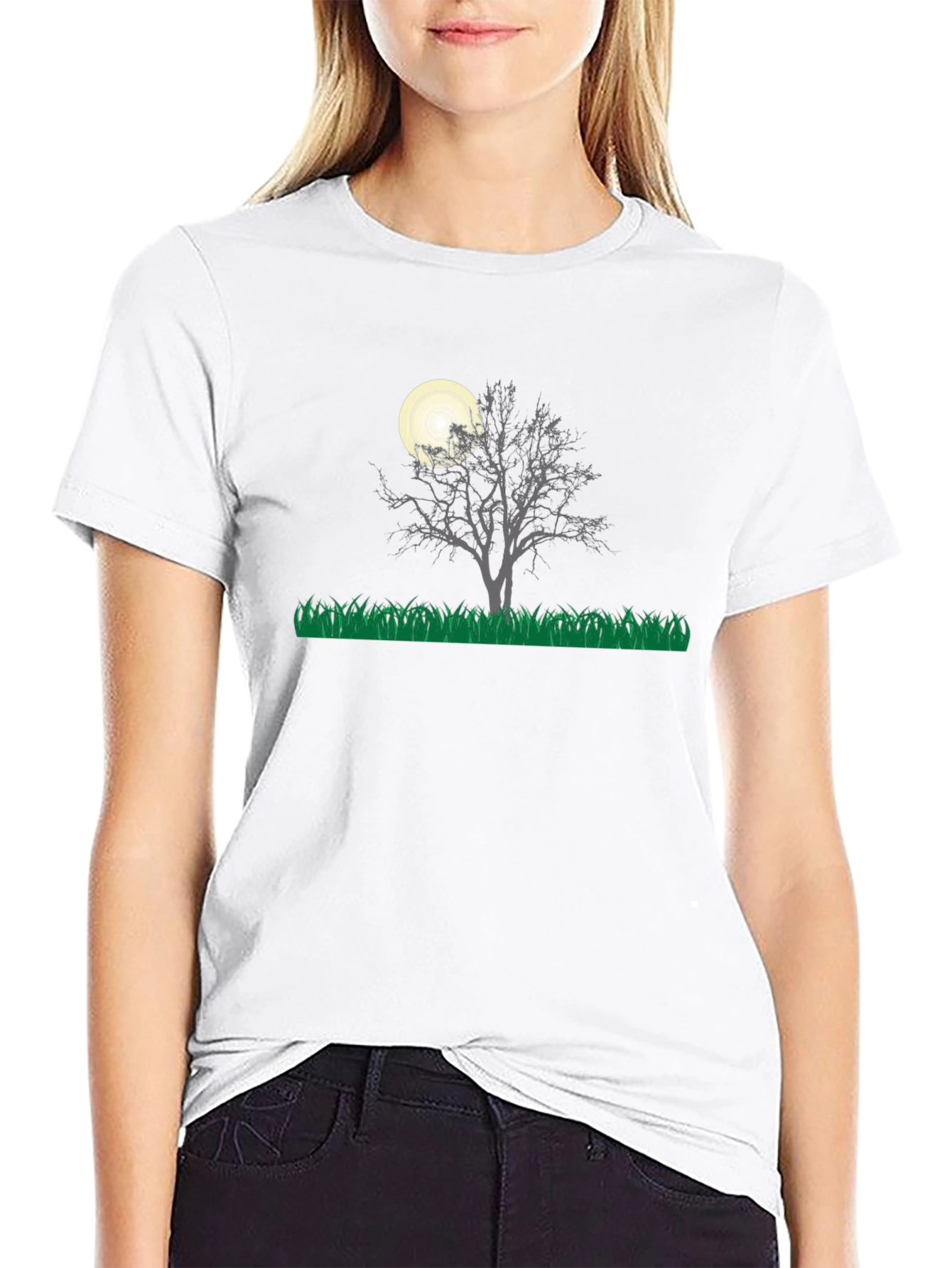Eerie Night Tree Graphic Tee - Black Cotton Blend
