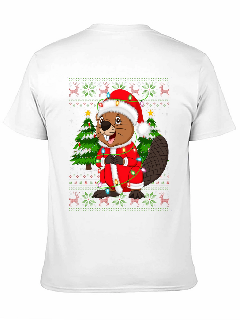 Festive Beaver Christmas T-Shirt - Ugly Sweater Style