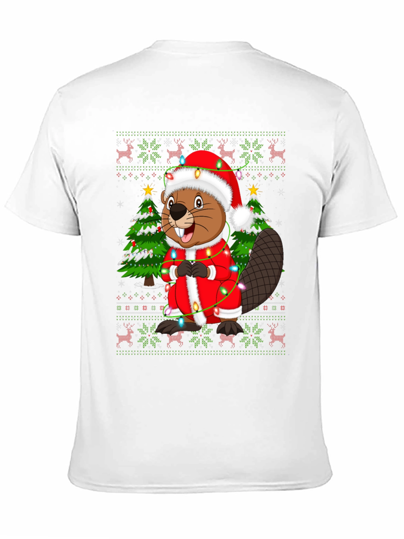 Festive Beaver Christmas T-Shirt - Ugly Sweater Style
