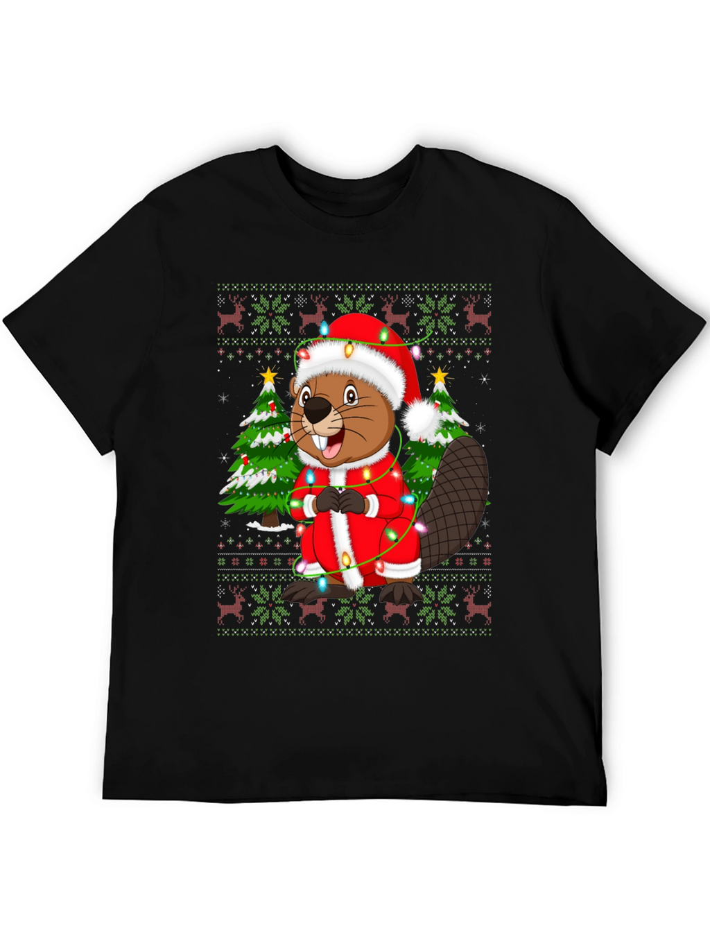 Festive Beaver Christmas T-Shirt - Ugly Sweater Style