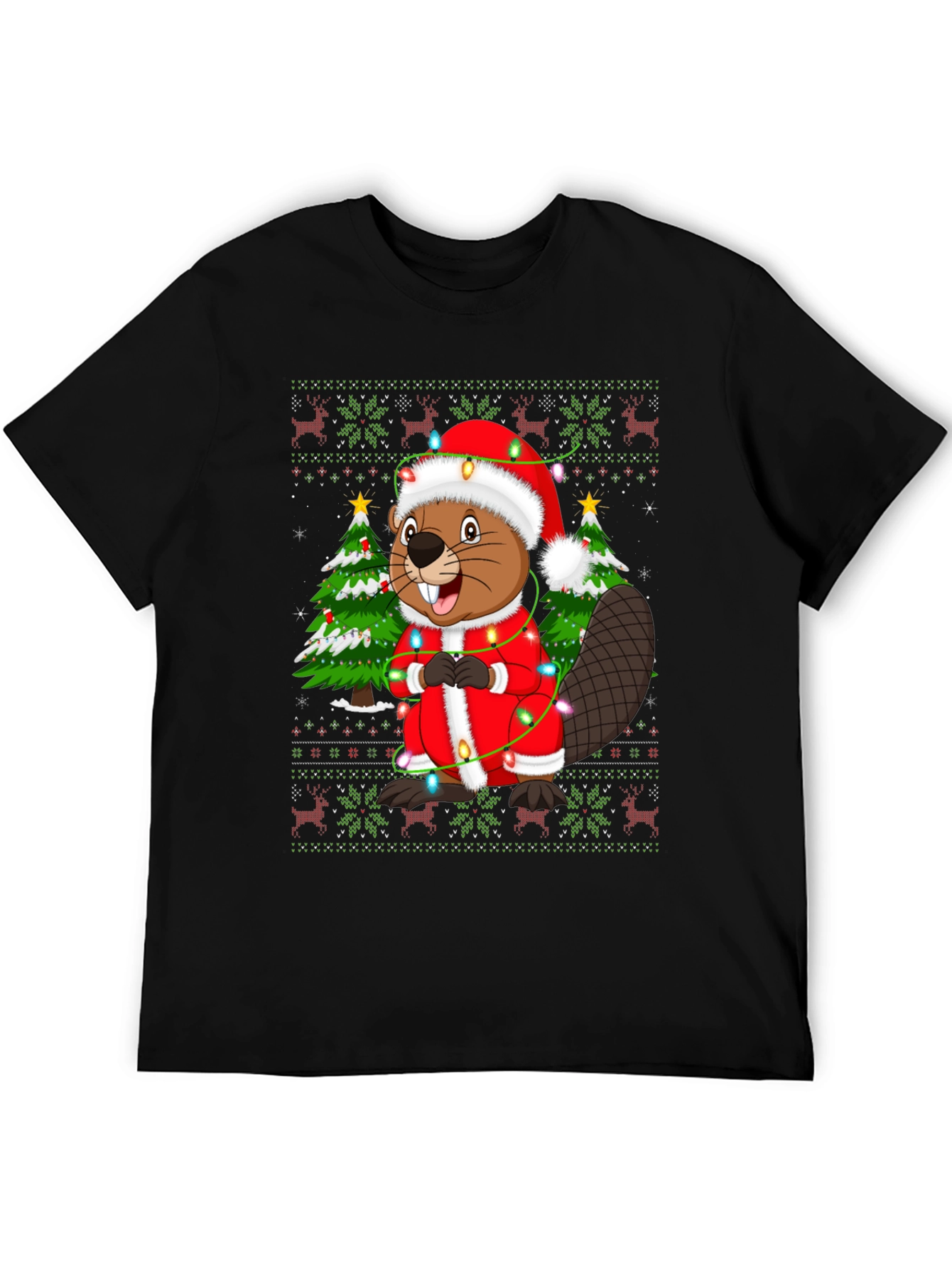 Festive Beaver Christmas T-Shirt - Ugly Sweater Style