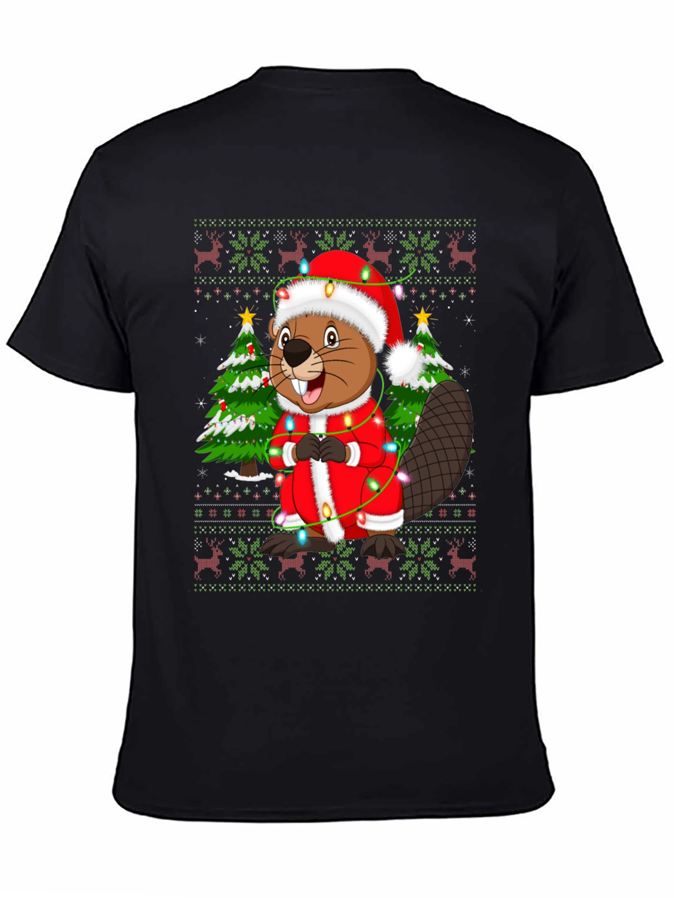 Festive Beaver Christmas T-Shirt - Ugly Sweater Style