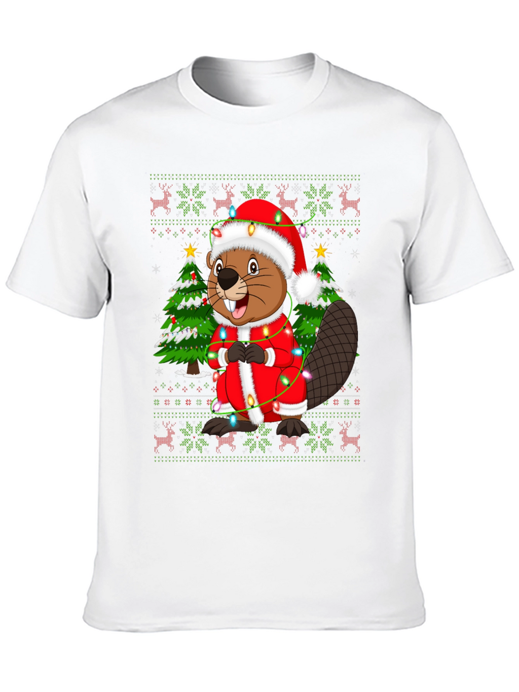 Festive Beaver Christmas T-Shirt - Ugly Sweater Style