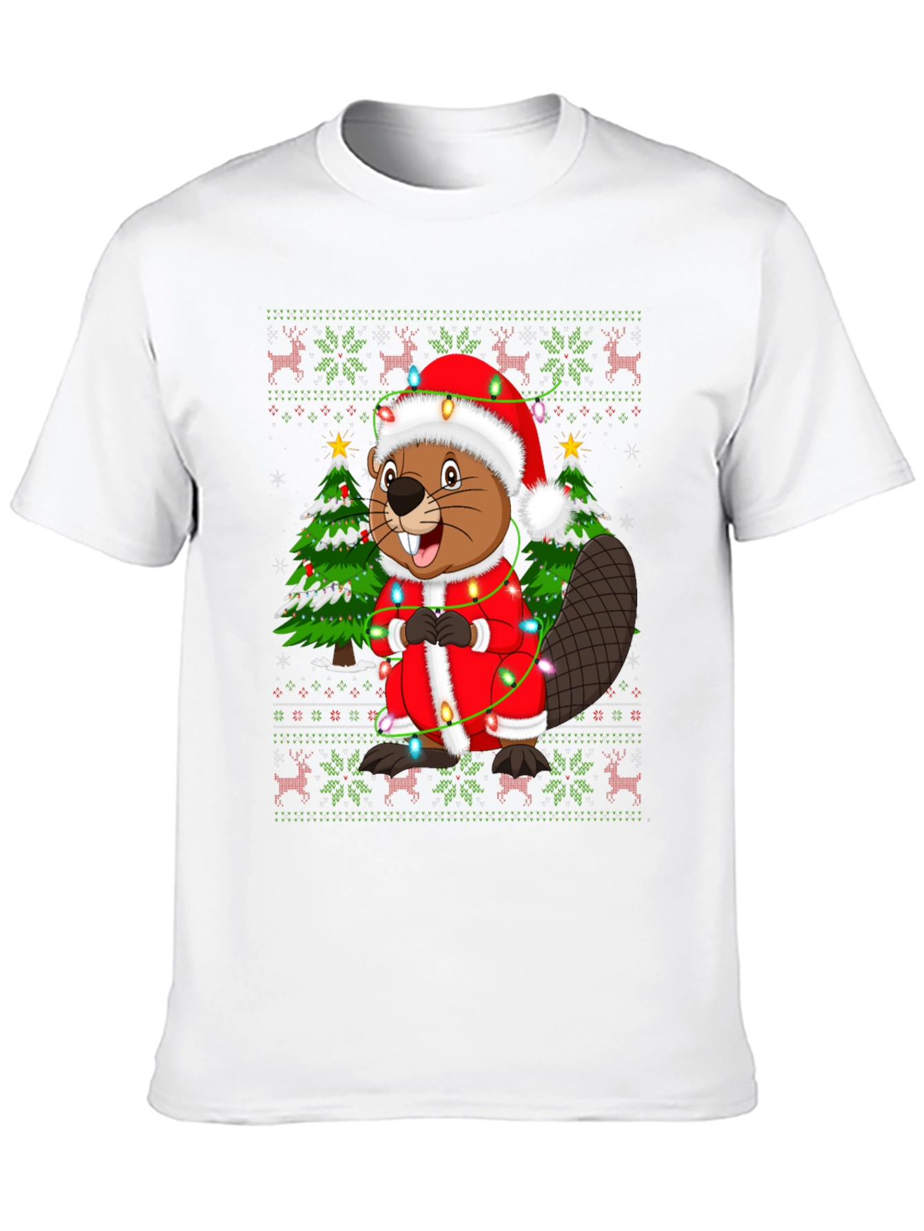 Festive Beaver Christmas T-Shirt - Ugly Sweater Style