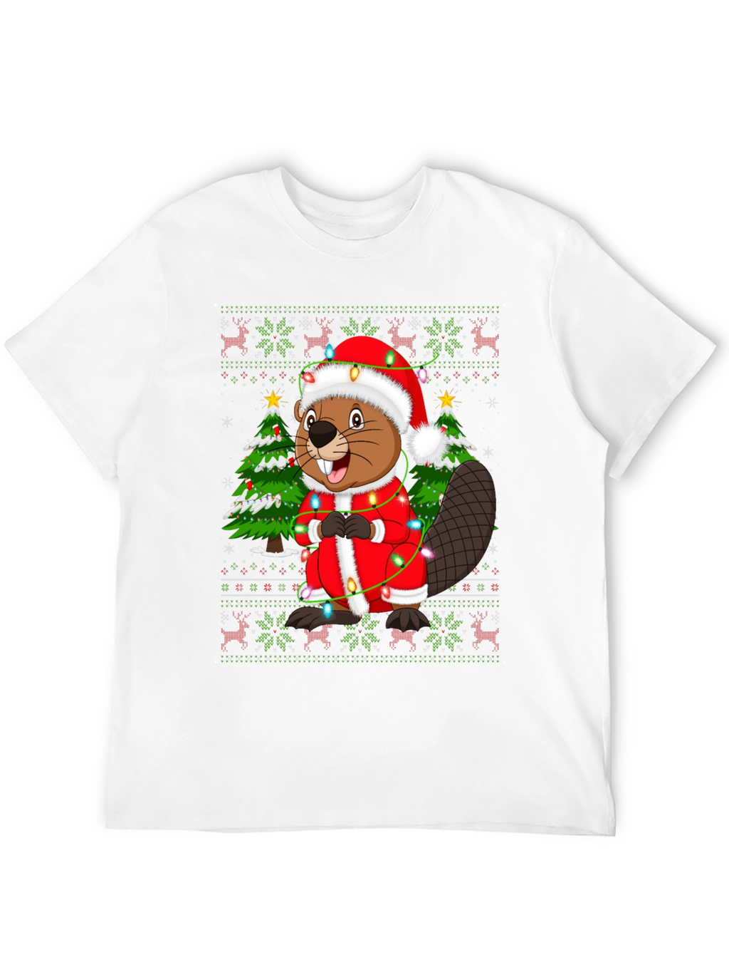 Festive Beaver Christmas T-Shirt - Ugly Sweater Style