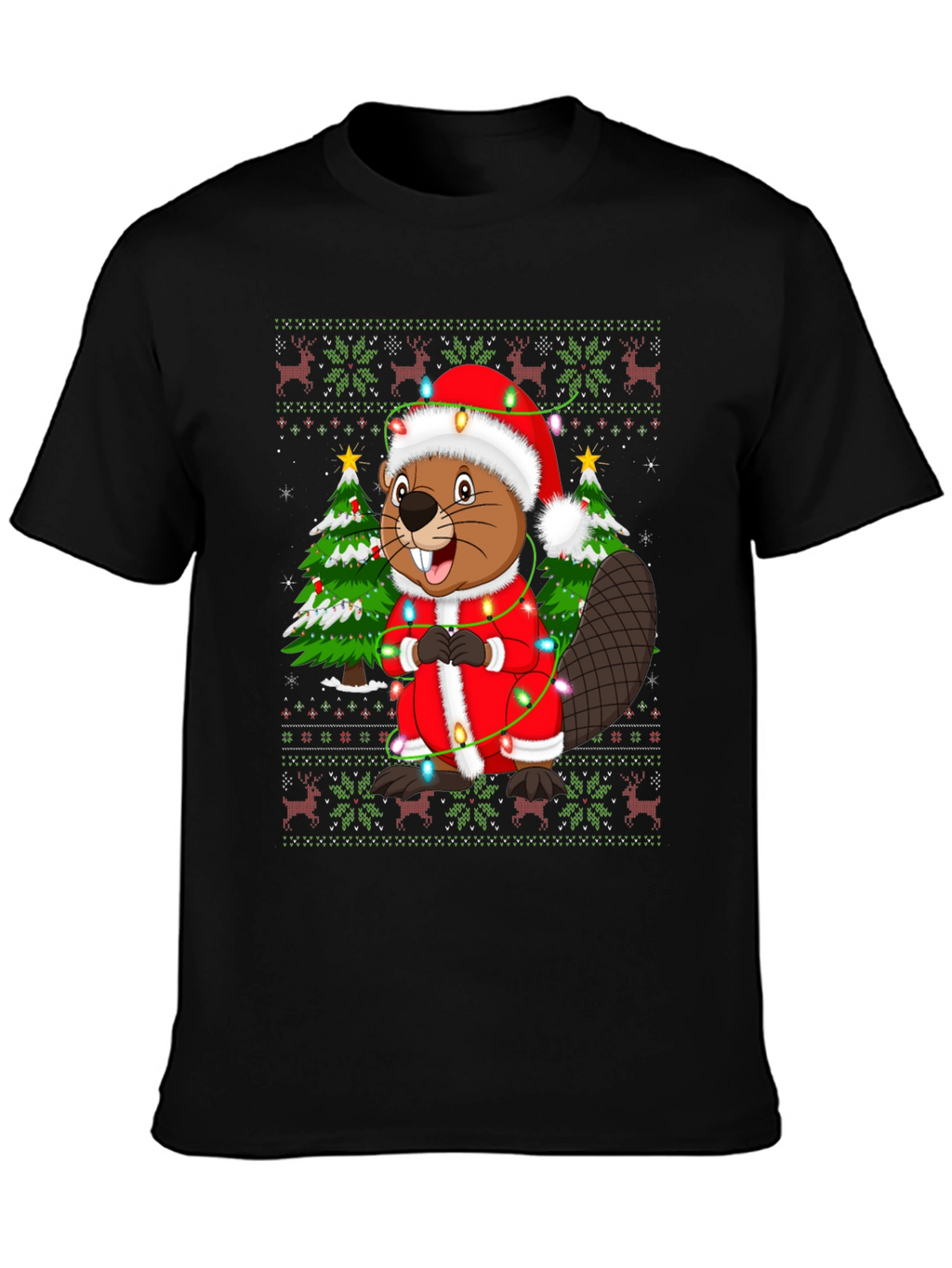 Festive Beaver Christmas T-Shirt - Ugly Sweater Style
