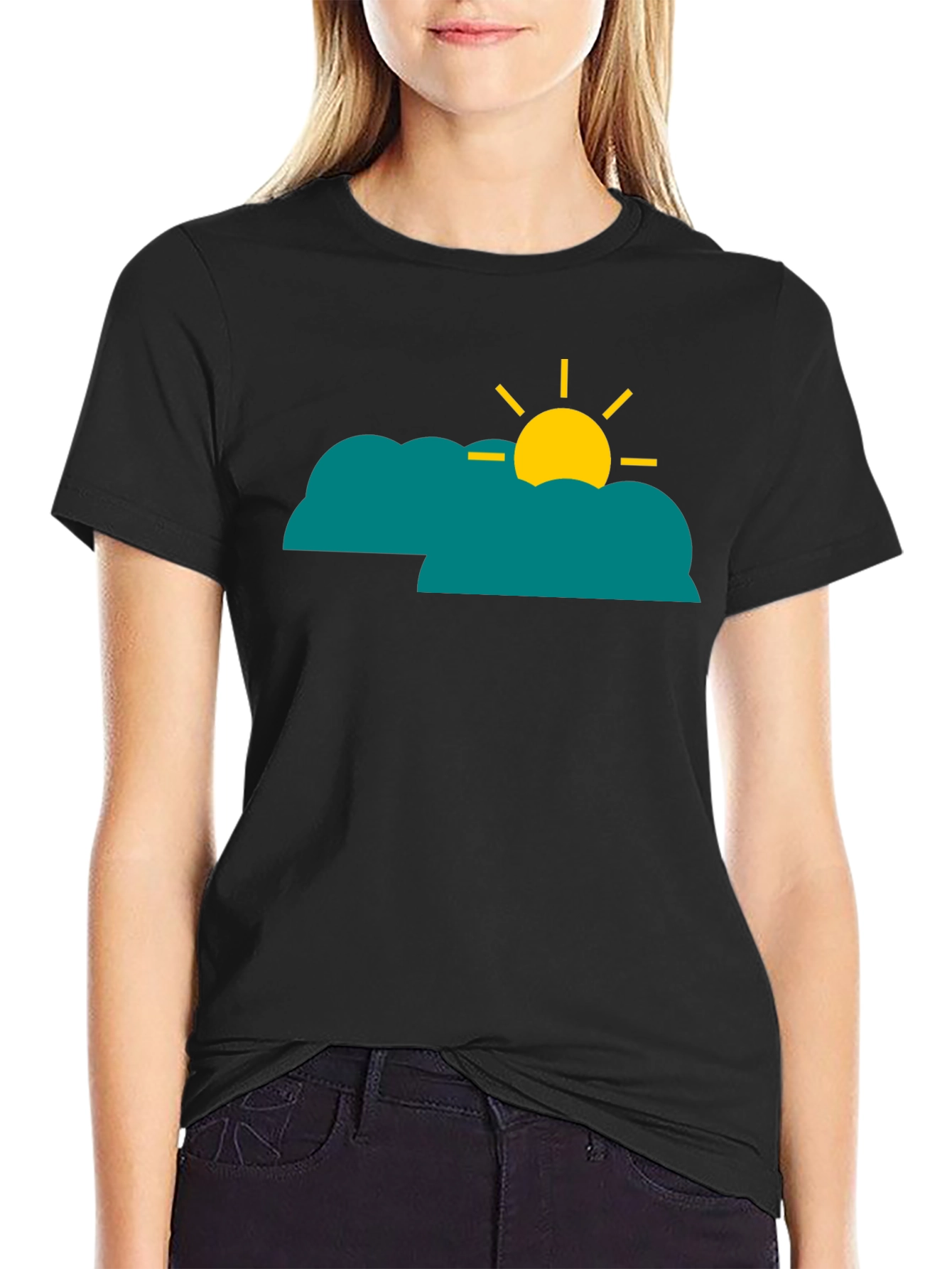 Cloud Sun Graphic Tee - Black Casual Shirt