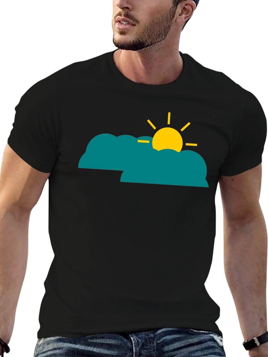 Cloud Sun Graphic Tee - Black Casual Shirt