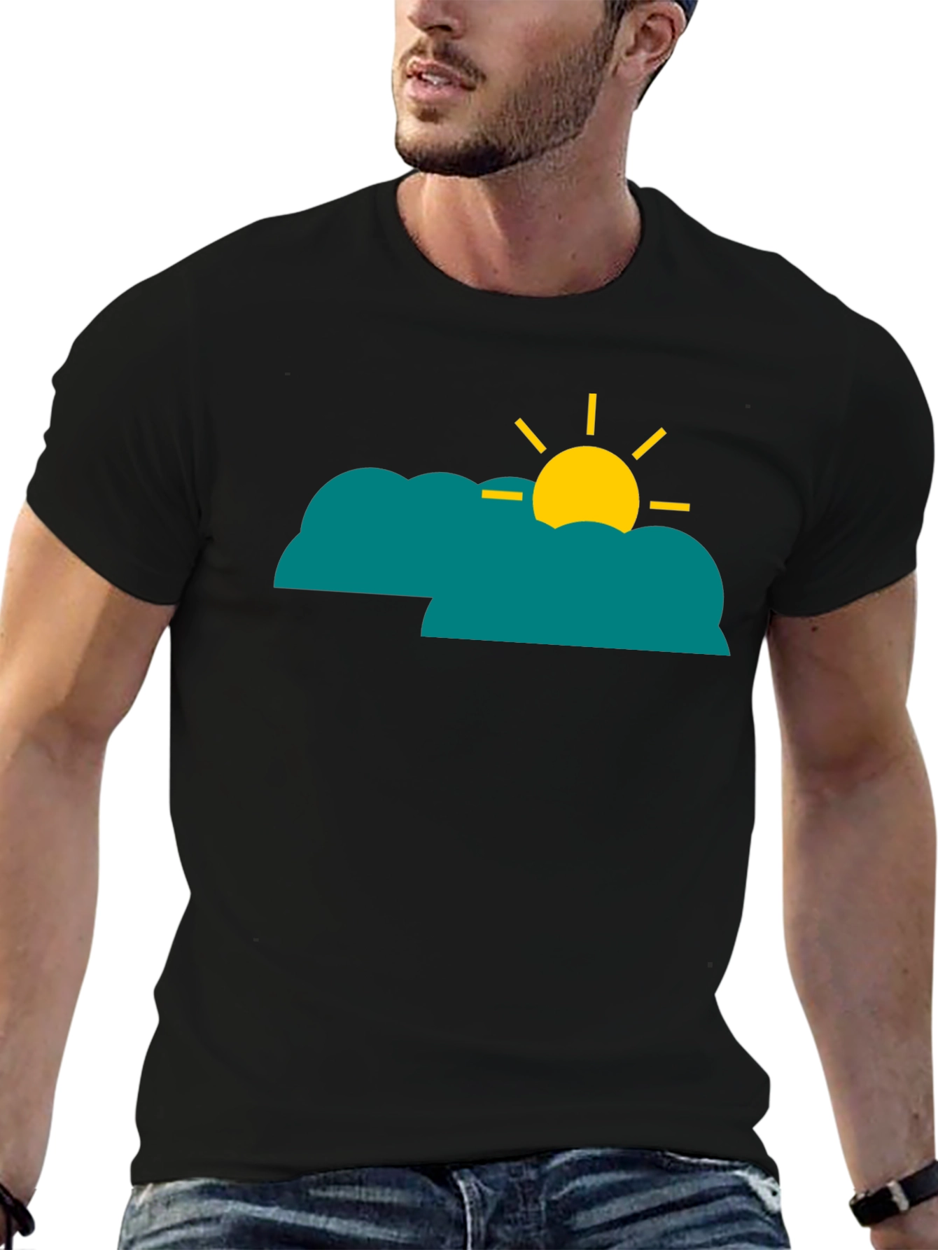 Cloud Sun Graphic Tee - Black Casual Shirt