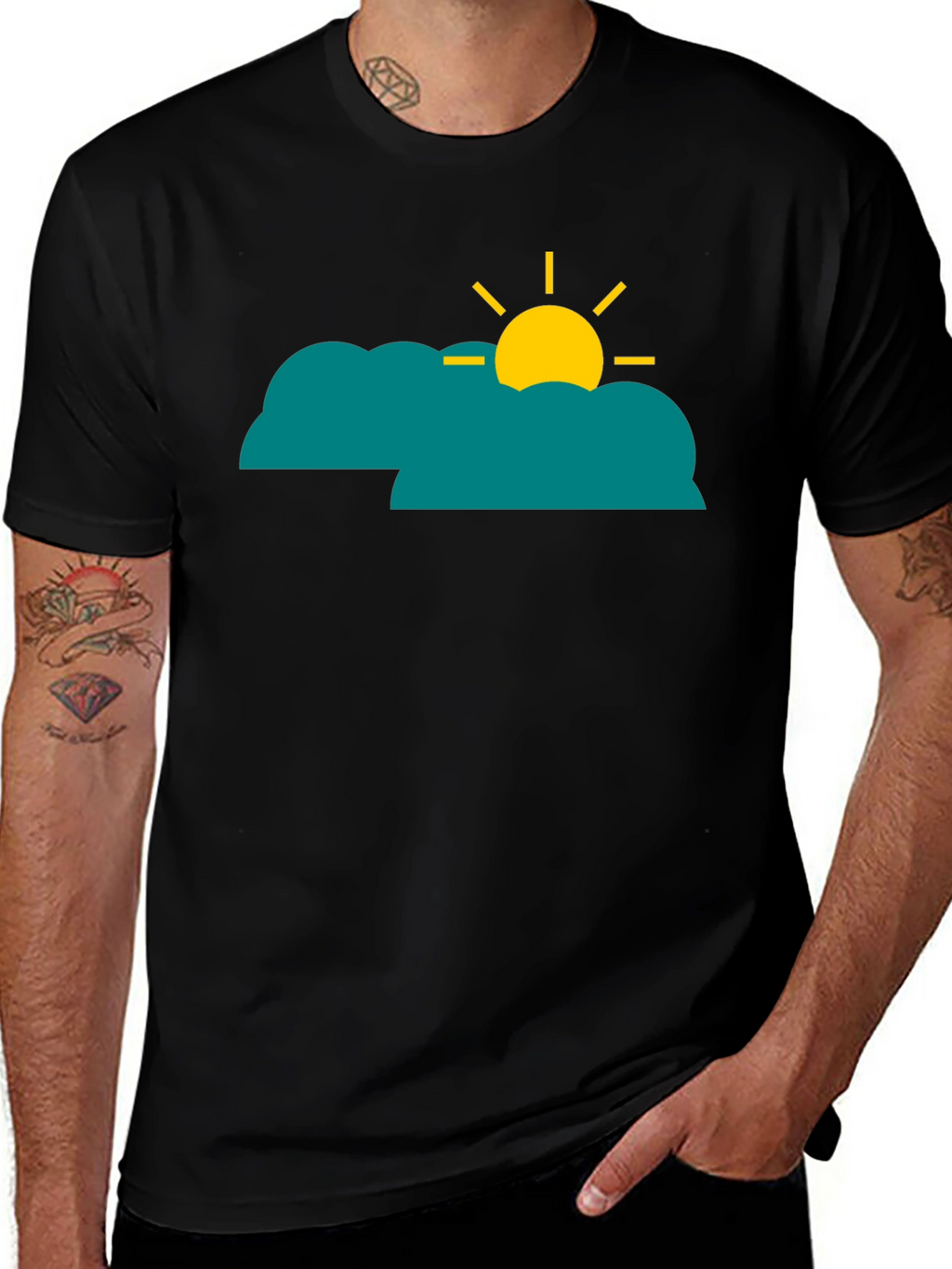 Cloud Sun Graphic Tee - Black Casual Shirt
