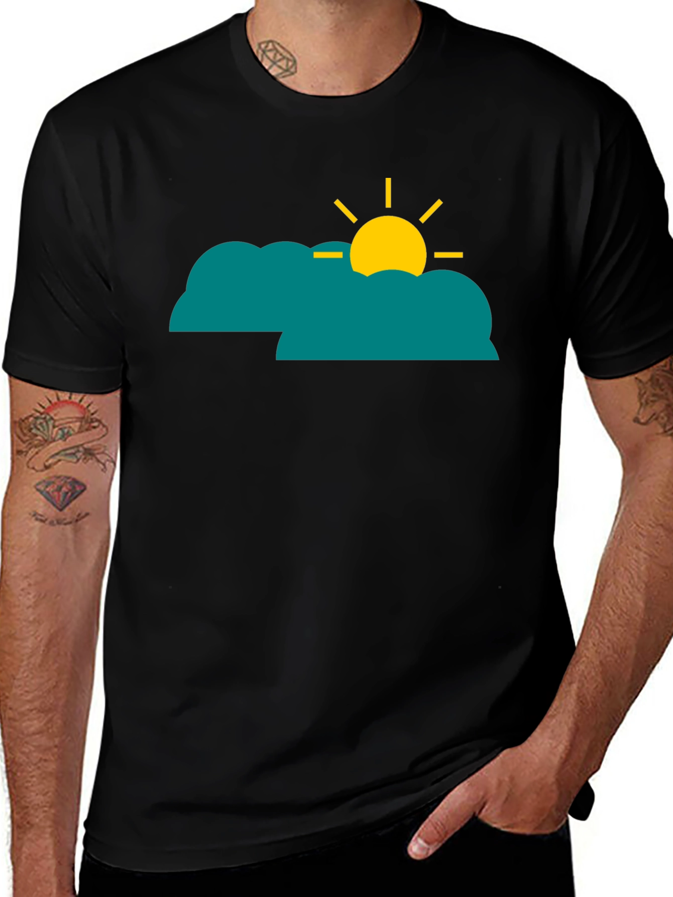 Cloud Sun Graphic Tee - Black Casual Shirt