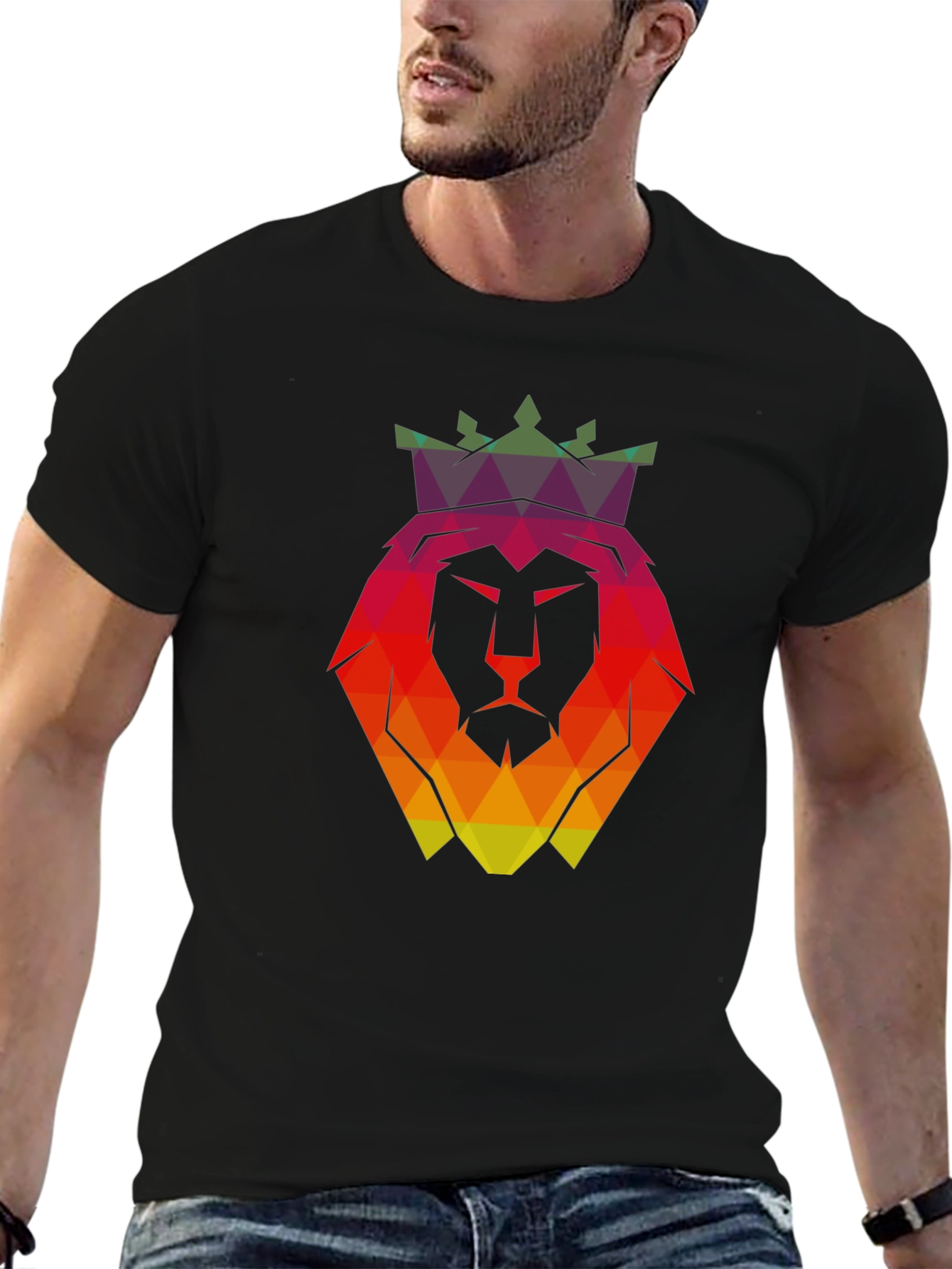 Geometric Lion King Graphic T-Shirt