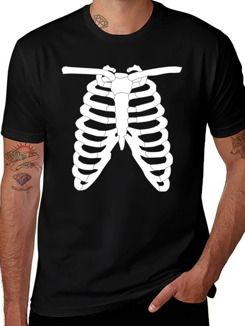 Skeleton Rib Cage Graphic Tee - Halloween Ready!
