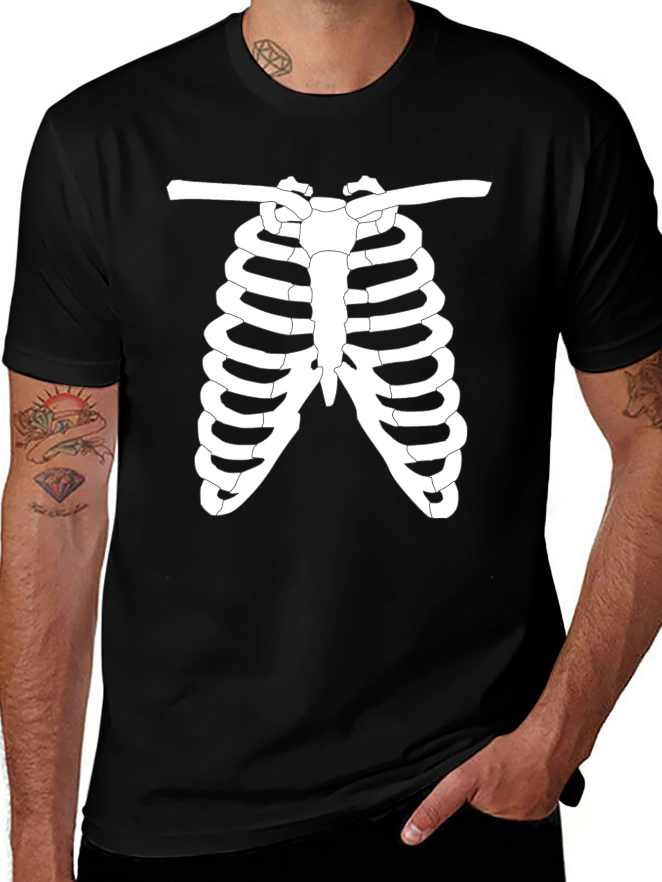 Skeleton Rib Cage Graphic Tee - Halloween Ready!