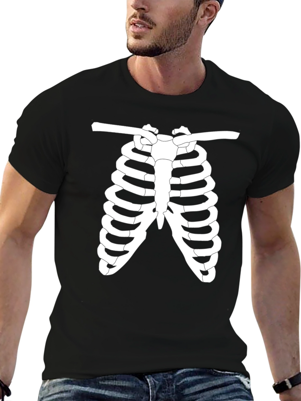 Skeleton Rib Cage Graphic Tee - Halloween Ready!
